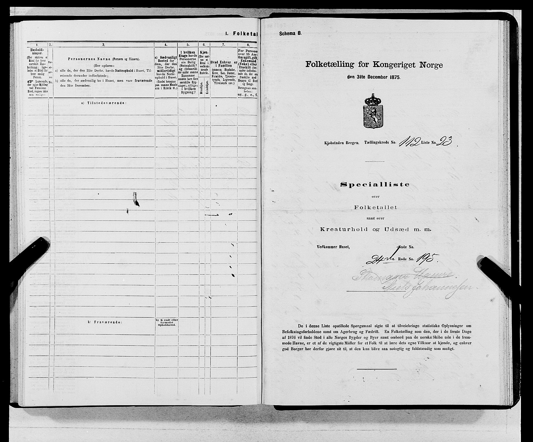 SAB, 1875 census for 1301 Bergen, 1875, p. 6123