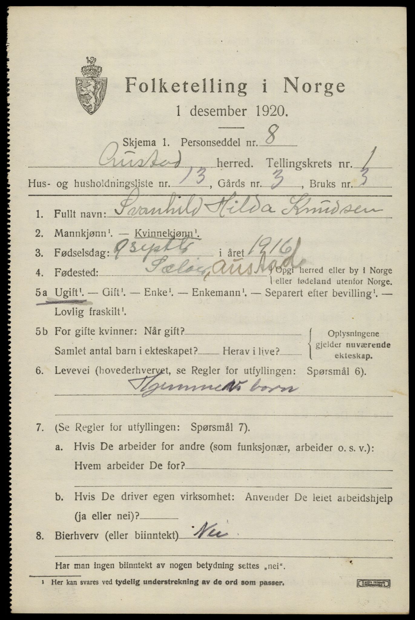 SAK, 1920 census for Austad, 1920, p. 723