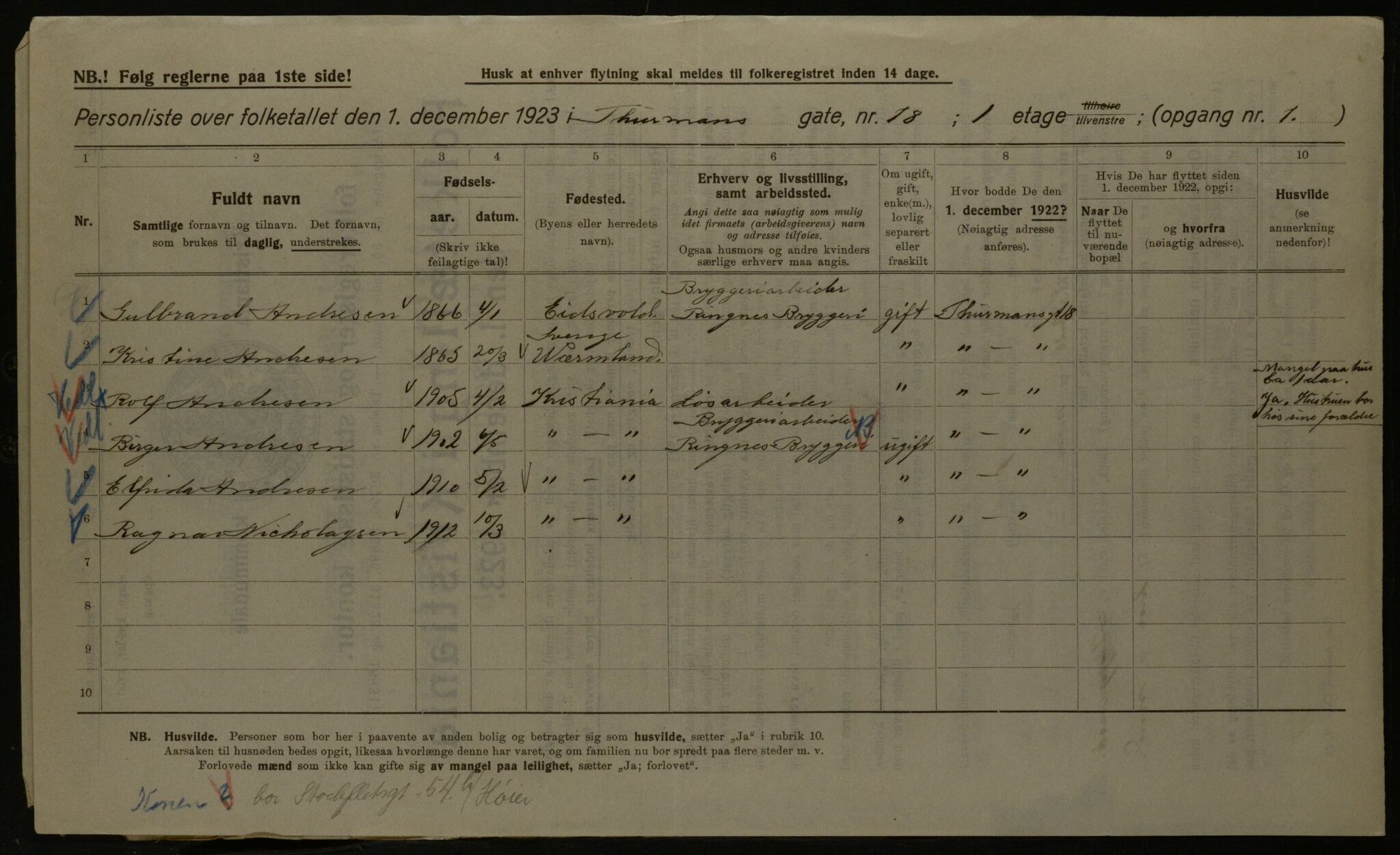 OBA, Municipal Census 1923 for Kristiania, 1923, p. 123202