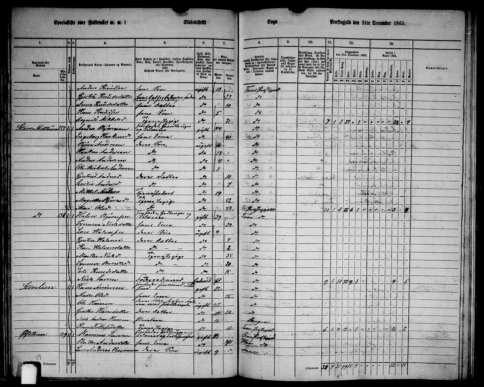 RA, 1865 census for Fana, 1865, p. 65