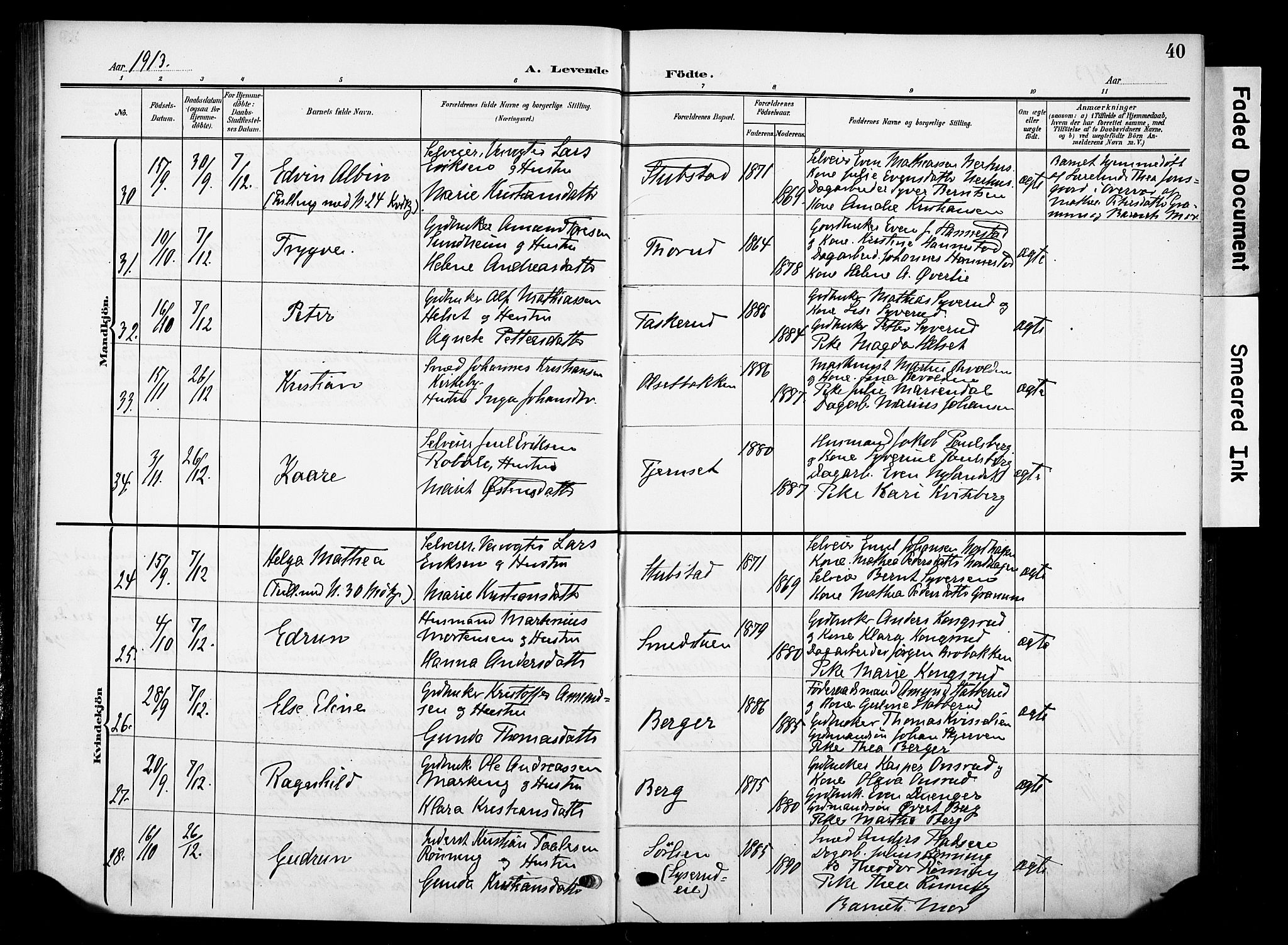 Nes prestekontor, Hedmark, SAH/PREST-020/K/Ka/L0013: Parish register (official) no. 13, 1906-1924, p. 40