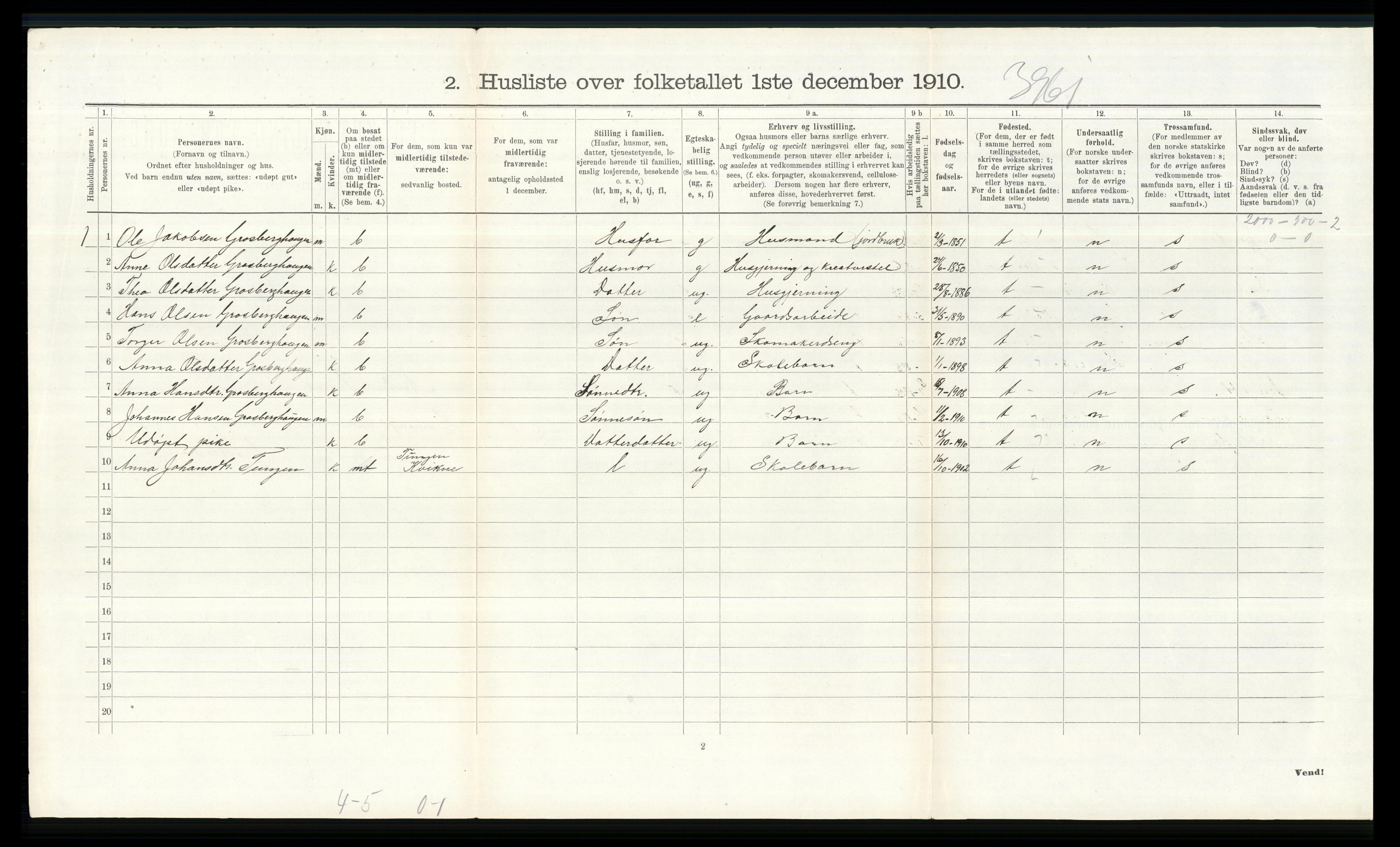 RA, 1910 census for Nord-Fron, 1910, p. 207