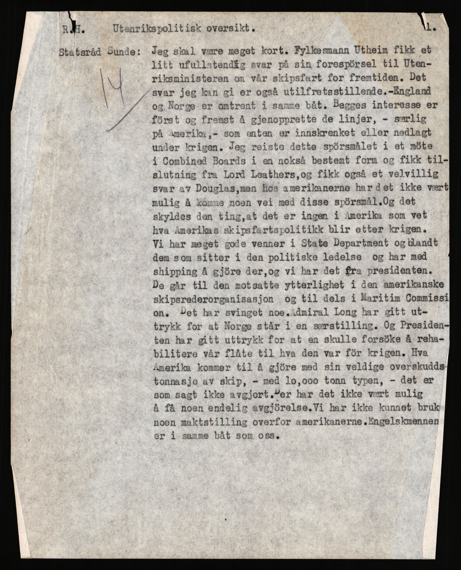 Undersøkelseskommisjonen av 1945, AV/RA-S-1566/D/Db/L0022: Regjeringens virksomhet - Regjeringens utenriks- og forsvarspolitikk, 1940-1945, p. 1667