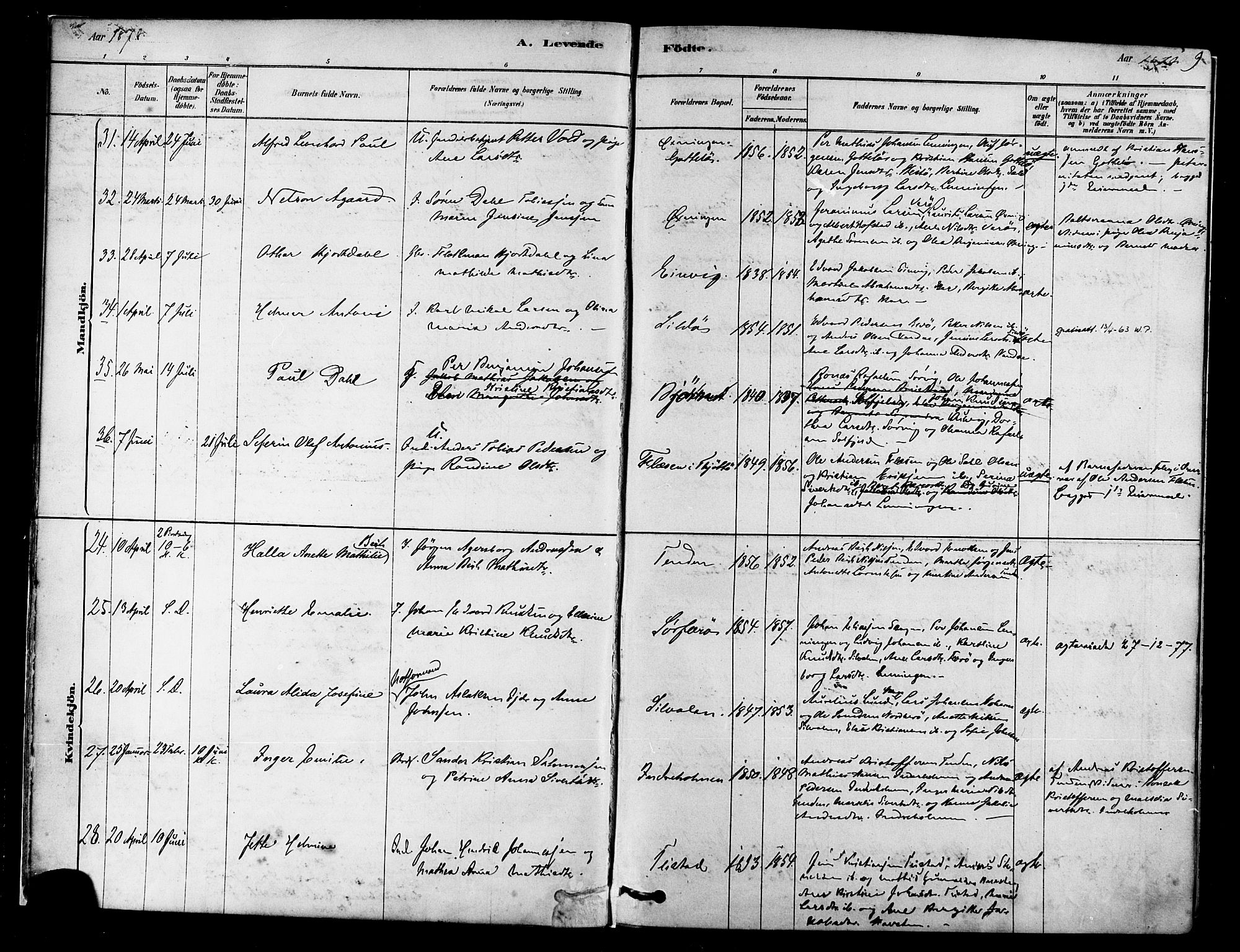 Ministerialprotokoller, klokkerbøker og fødselsregistre - Nordland, AV/SAT-A-1459/834/L0507: Parish register (official) no. 834A05, 1878-1892, p. 9