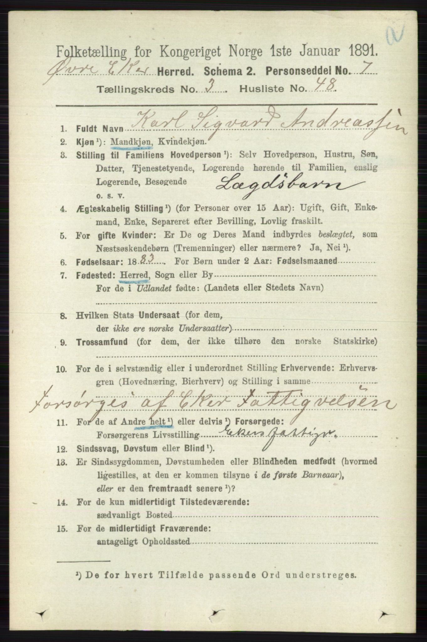 RA, 1891 census for 0624 Øvre Eiker, 1891, p. 1324