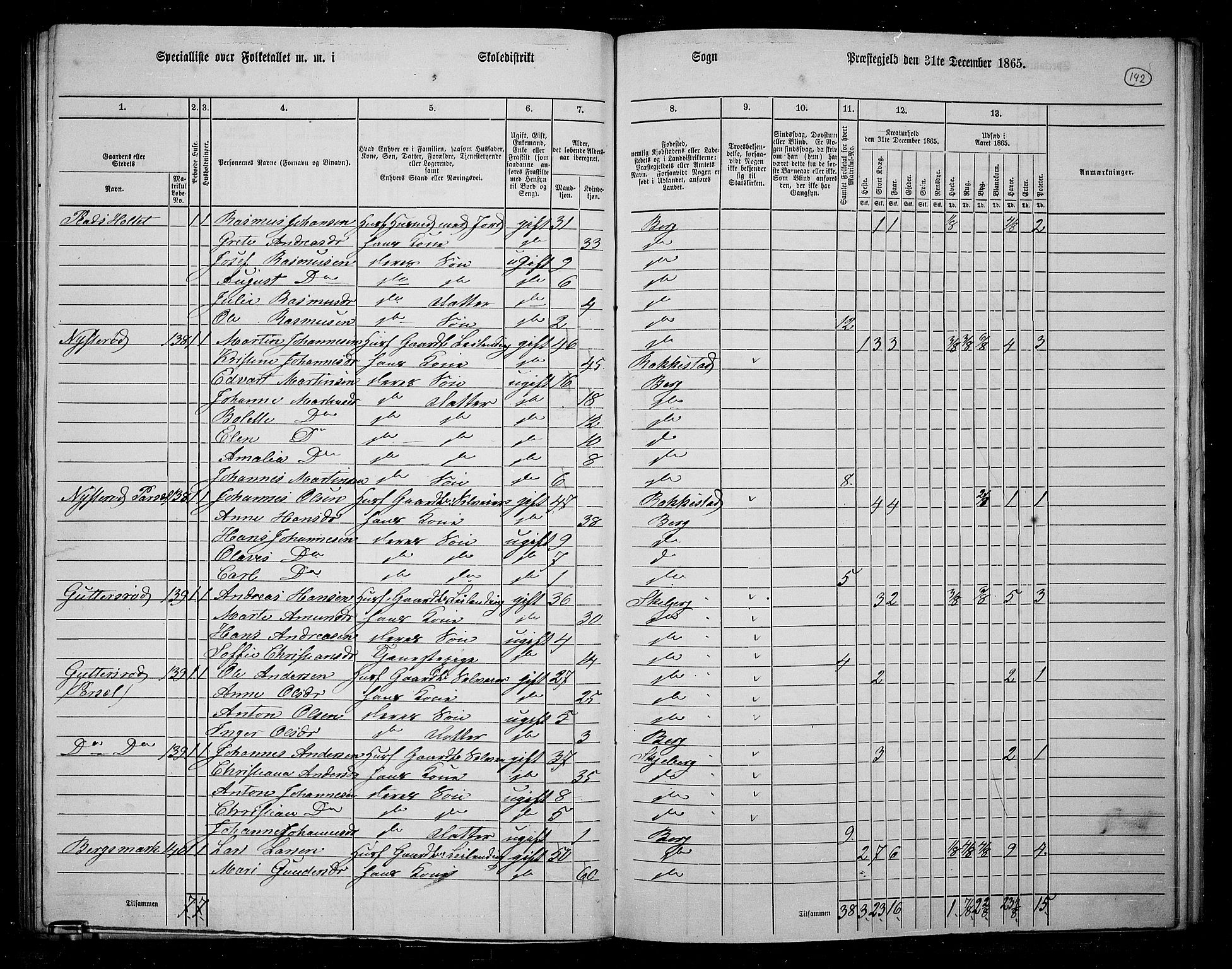 RA, 1865 census for Berg, 1865, p. 125