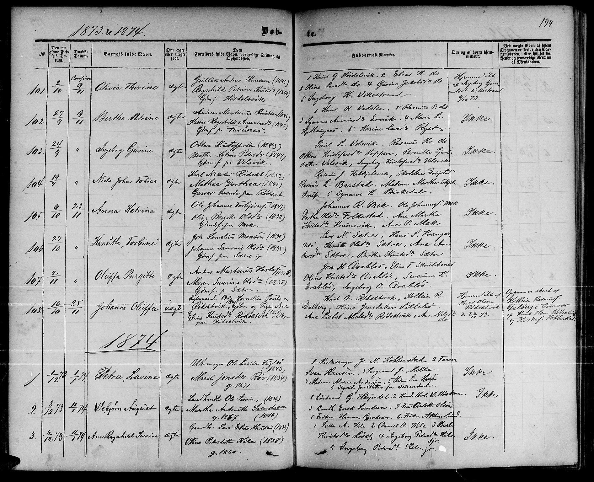 Ministerialprotokoller, klokkerbøker og fødselsregistre - Møre og Romsdal, AV/SAT-A-1454/511/L0157: Parish register (copy) no. 511C03, 1864-1884, p. 194