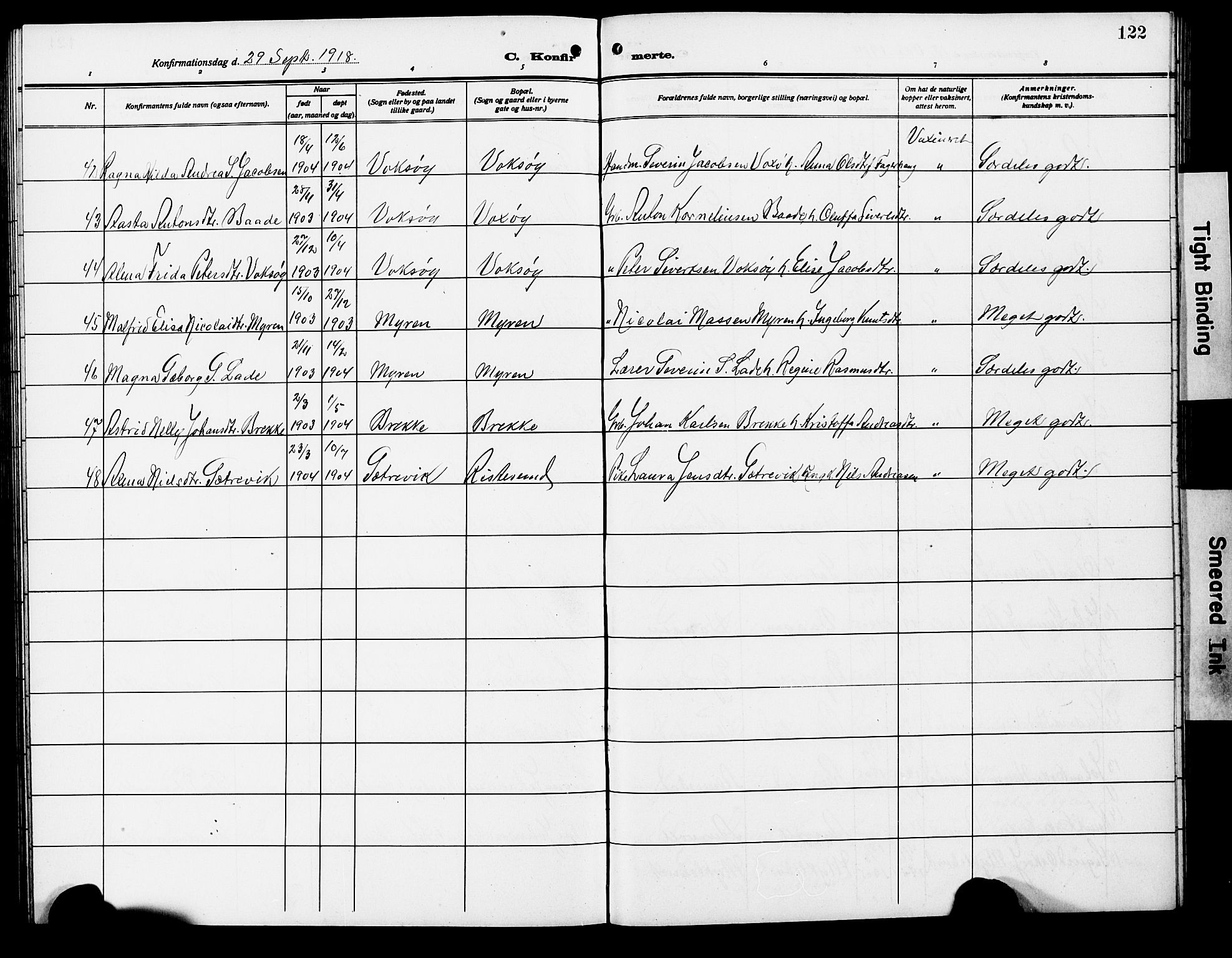 Ministerialprotokoller, klokkerbøker og fødselsregistre - Møre og Romsdal, AV/SAT-A-1454/503/L0050: Parish register (copy) no. 503C05, 1909-1922, p. 122