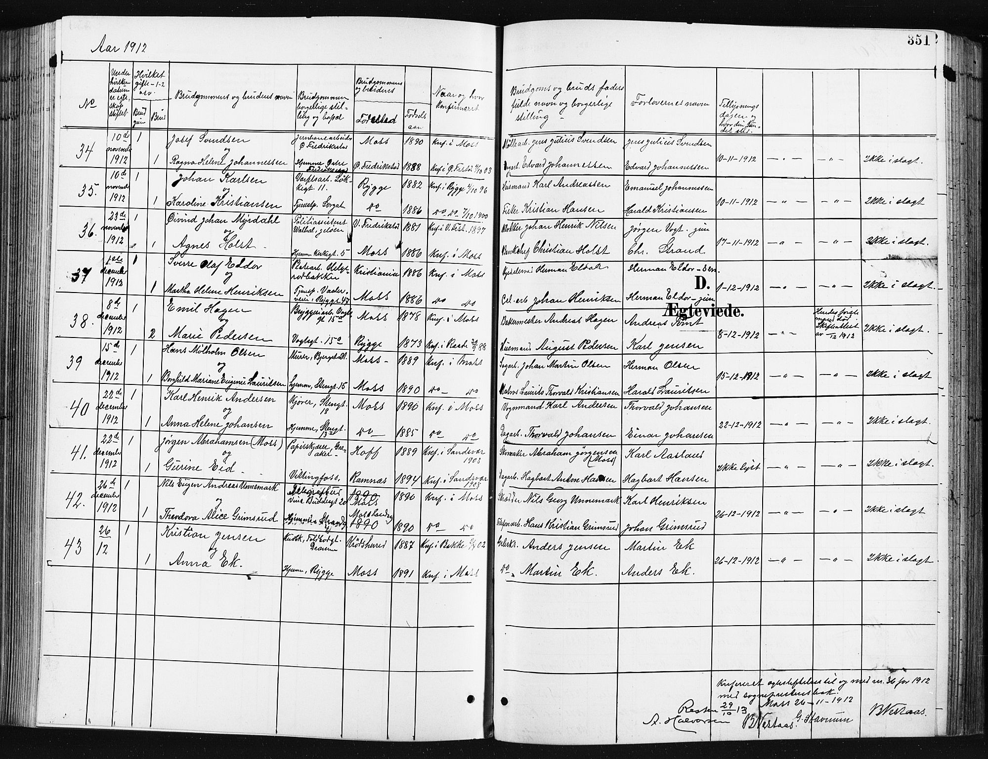 Moss prestekontor Kirkebøker, AV/SAO-A-2003/G/Ga/L0007: Parish register (copy) no. I 7, 1901-1912, p. 351
