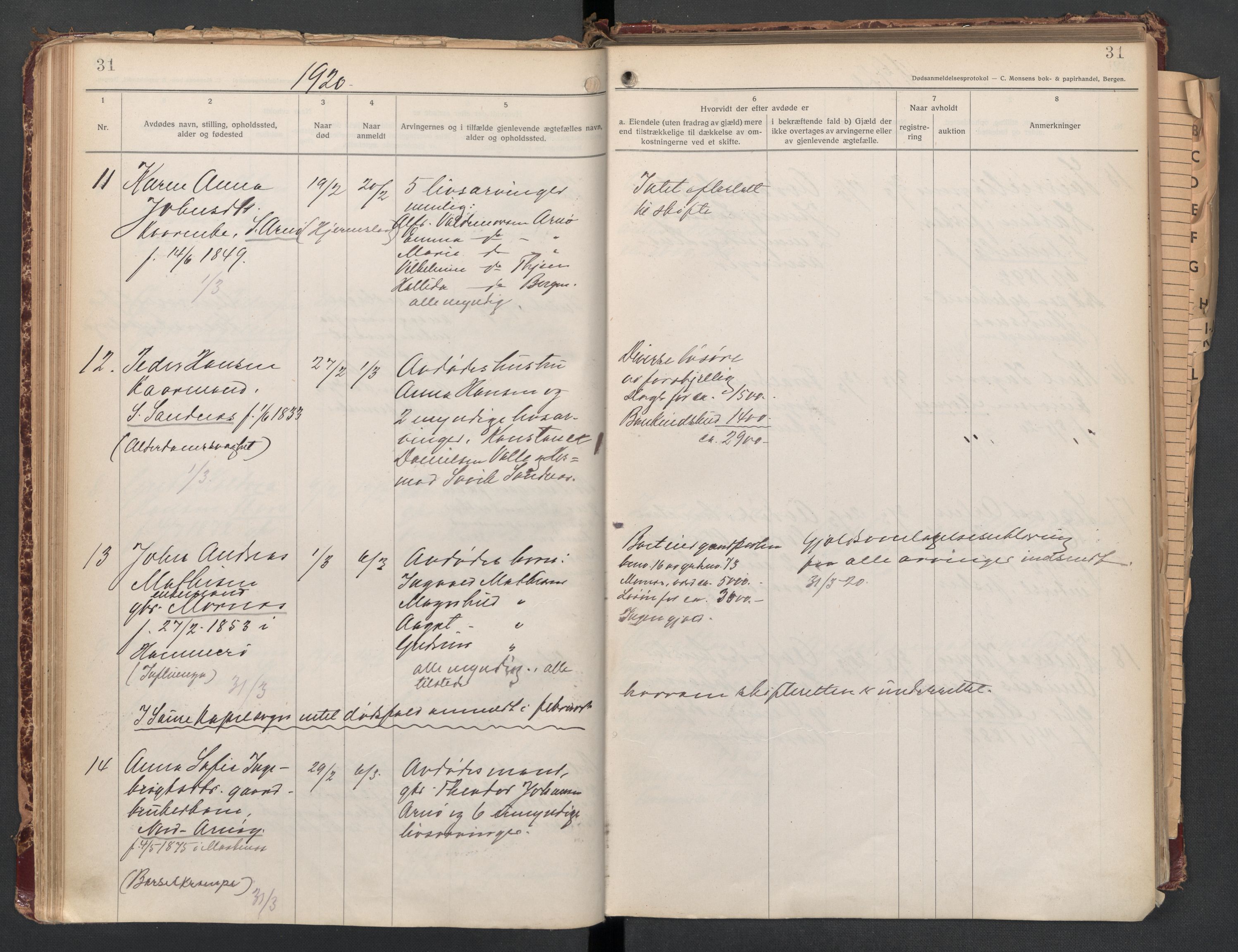 Gildeskål lensmannskontor, AV/SAT-A-4368/1/02/L0008: 2.01.08 - Dødsfallsprotokoll, 1917-1934, p. 31