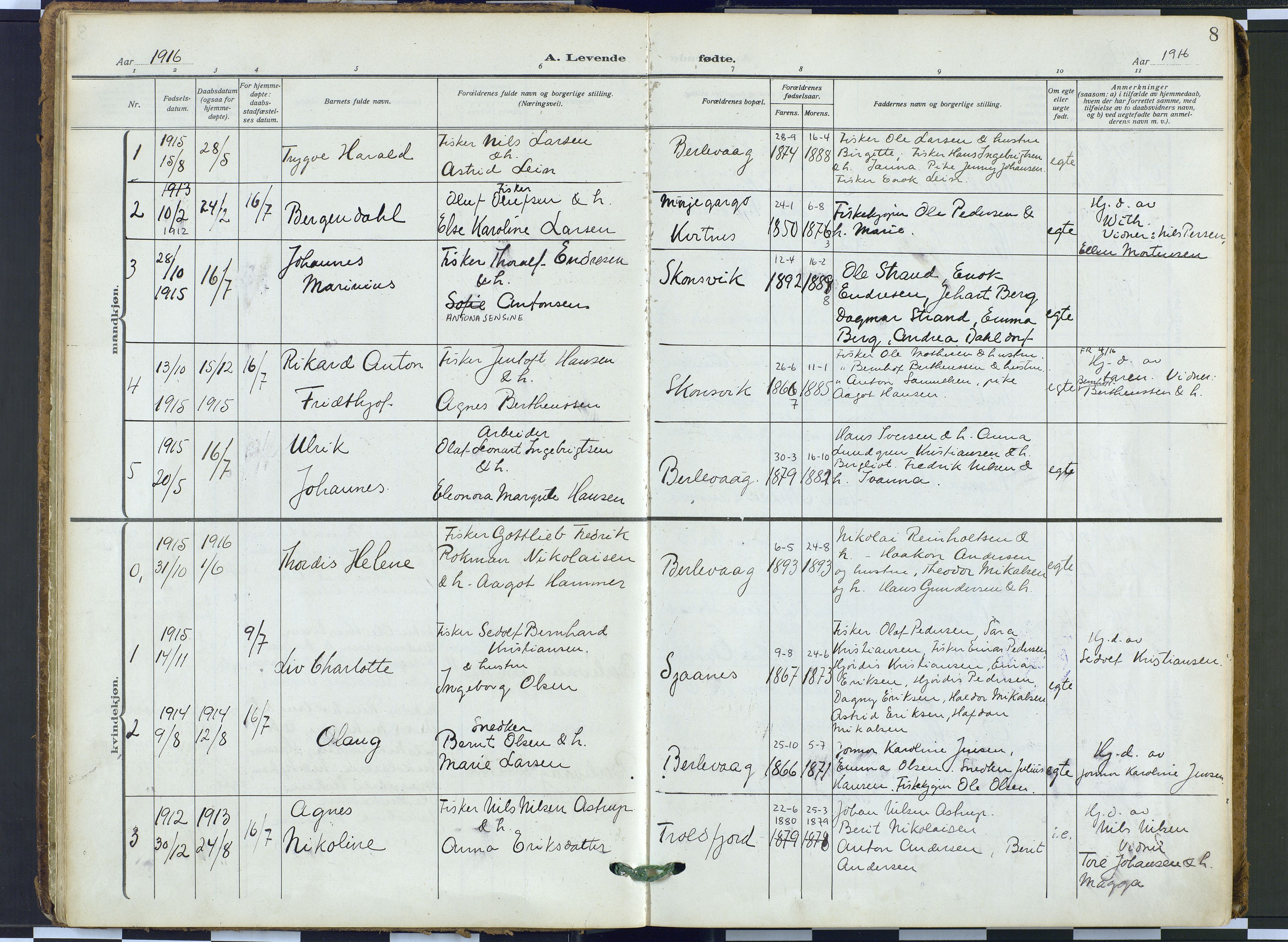 Tana sokneprestkontor, SATØ/S-1334/H/Ha: Parish register (official) no. 9, 1914-1930, p. 8