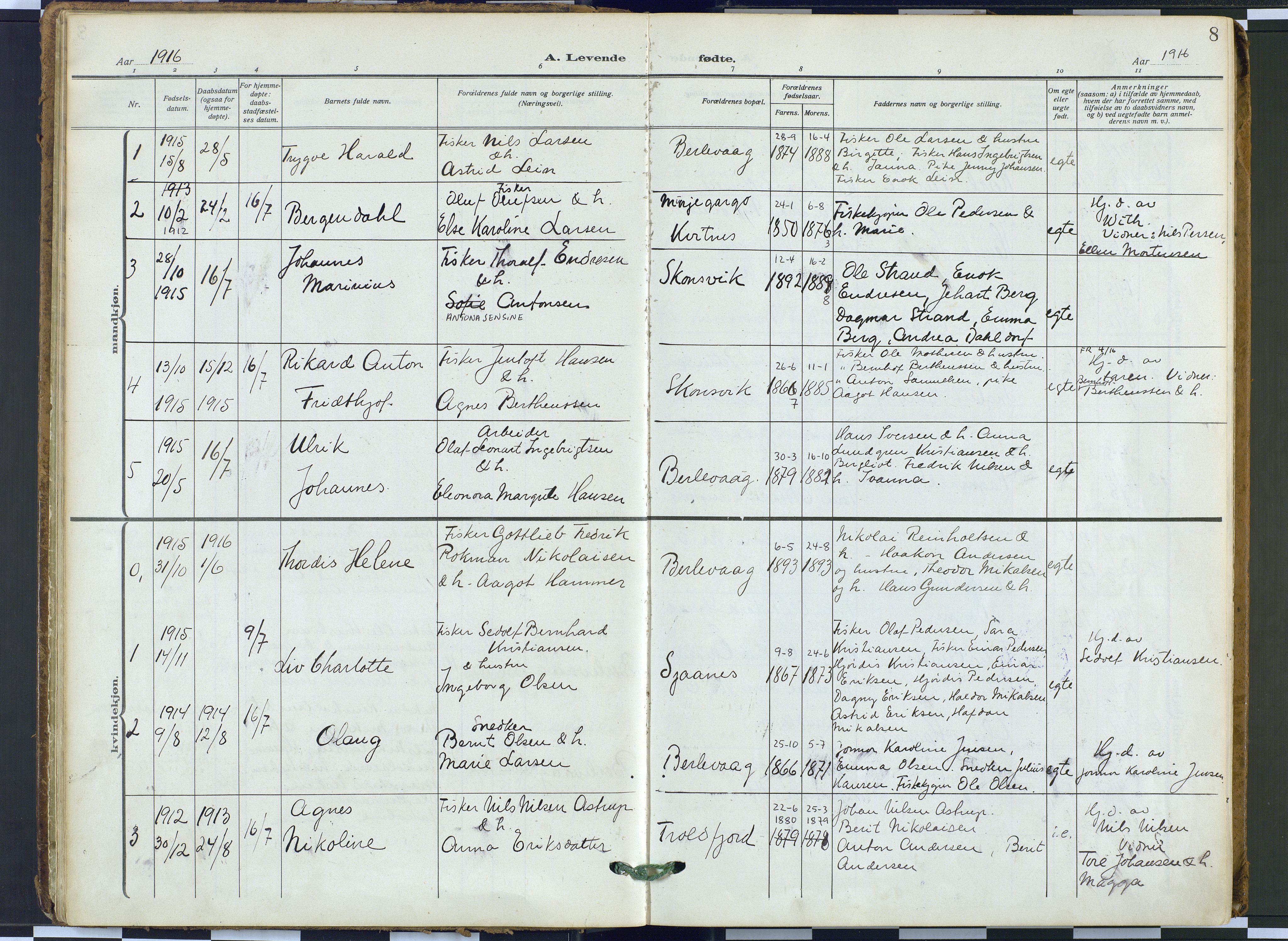 Tana sokneprestkontor, AV/SATØ-S-1334/H/Ha: Parish register (official) no. 9, 1914-1930, p. 8