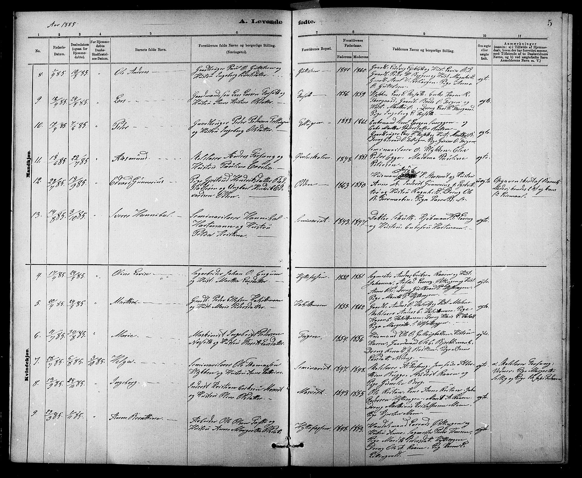 Ministerialprotokoller, klokkerbøker og fødselsregistre - Sør-Trøndelag, SAT/A-1456/618/L0452: Parish register (copy) no. 618C03, 1884-1906, p. 5