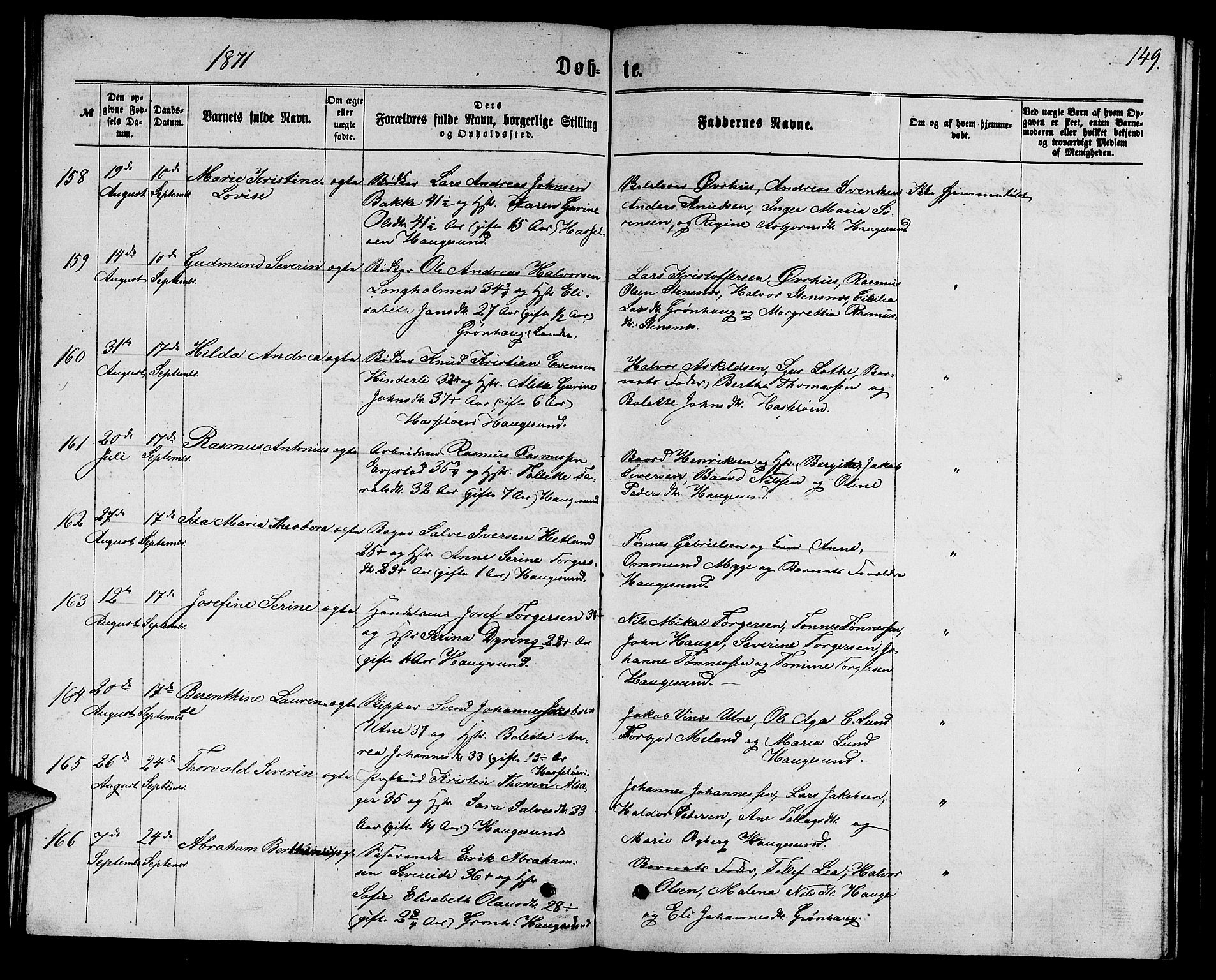 Torvastad sokneprestkontor, SAST/A -101857/H/Ha/Hab/L0007: Parish register (copy) no. B 7, 1866-1873, p. 149