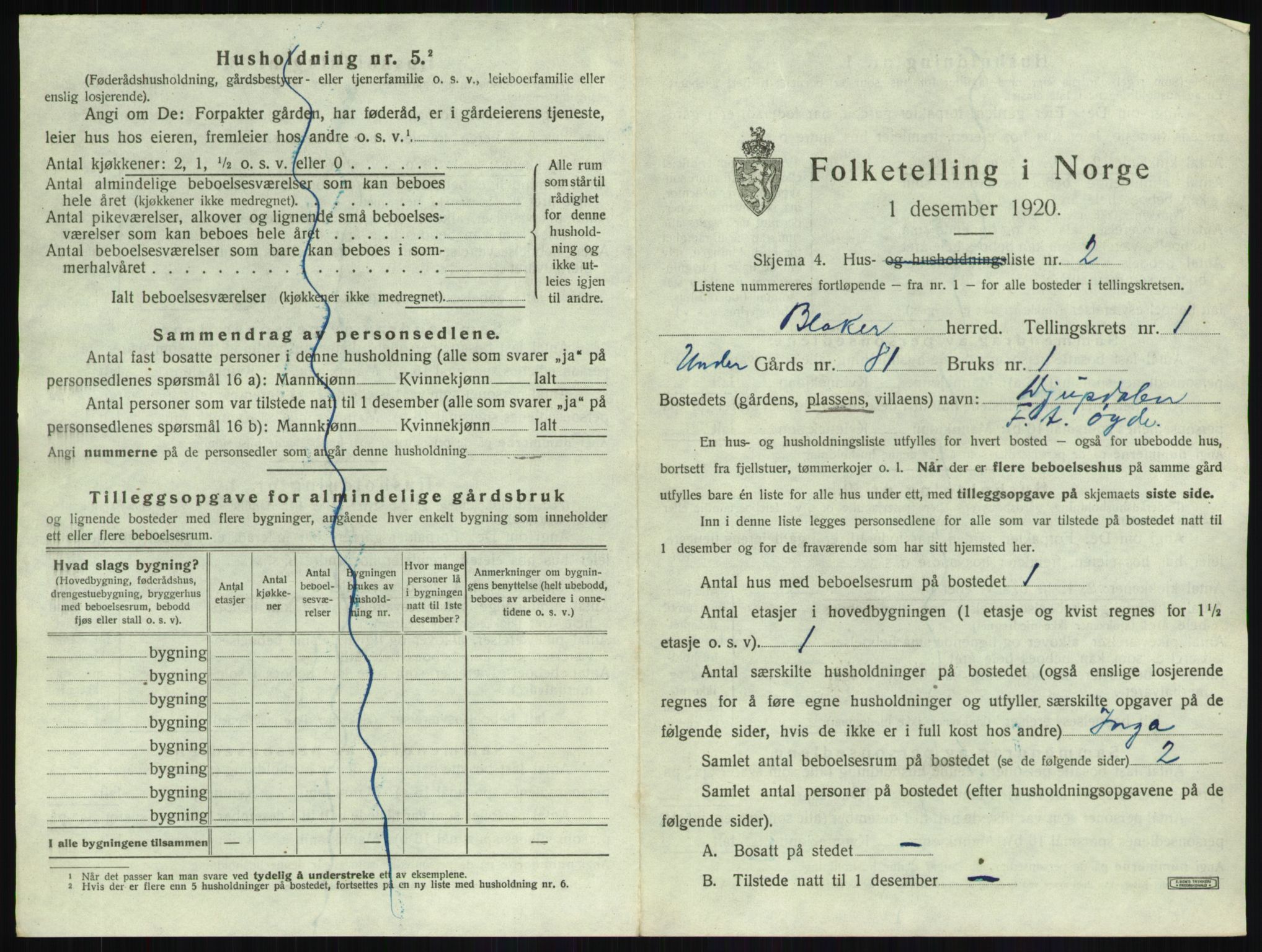 SAO, 1920 census for Blaker, 1920, p. 26