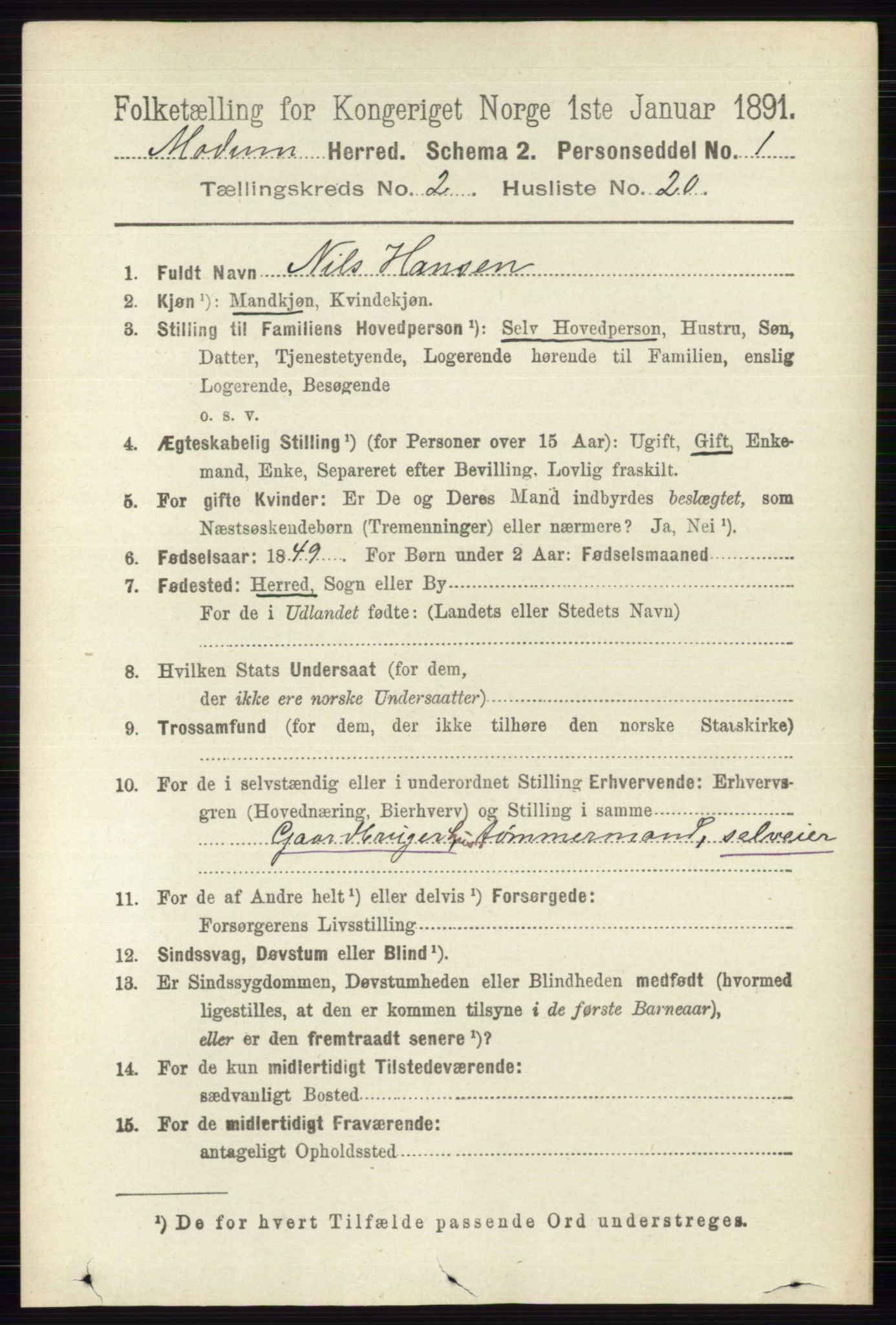 RA, 1891 census for 0623 Modum, 1891, p. 578