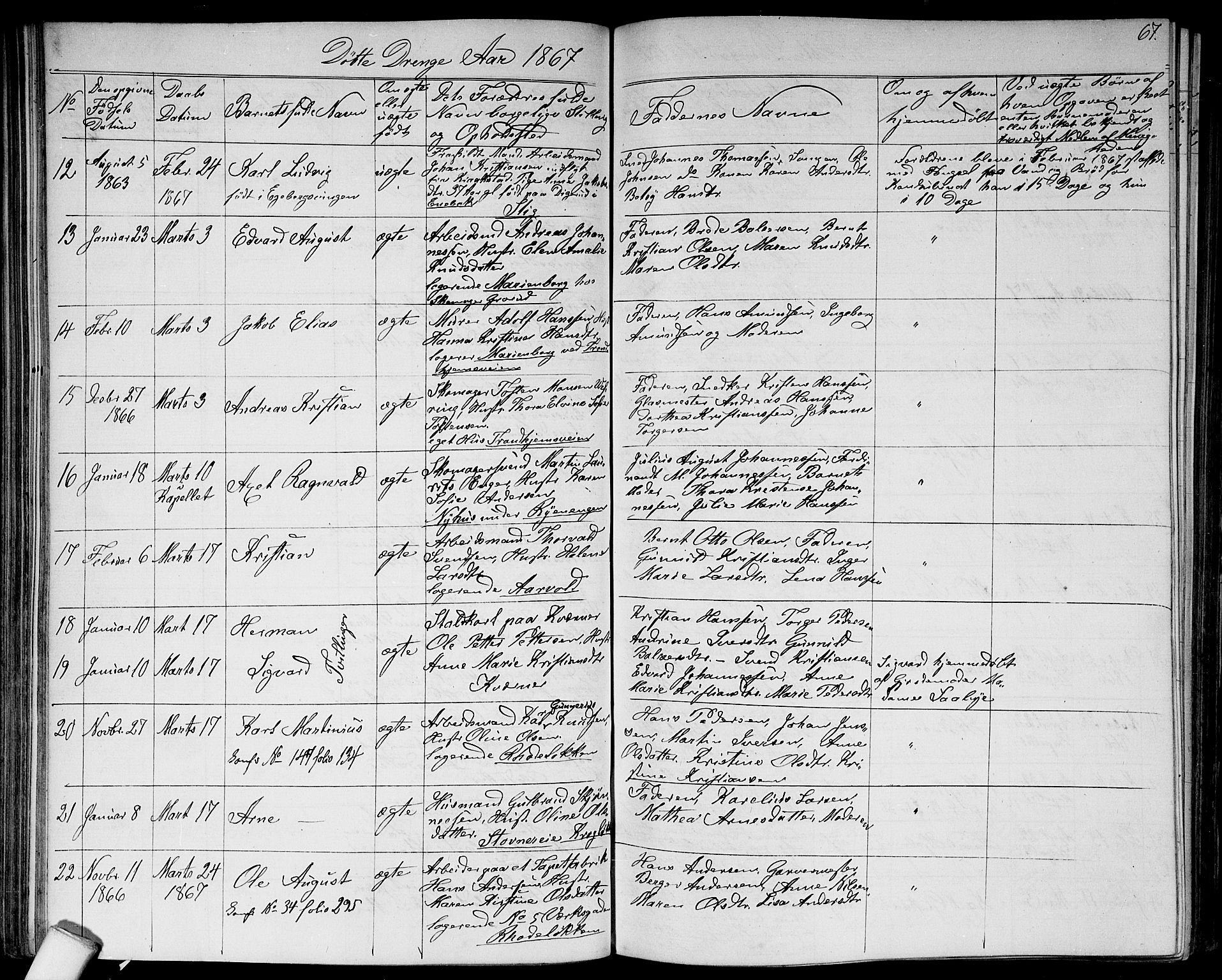 Østre Aker prestekontor Kirkebøker, AV/SAO-A-10840/G/Ga/L0002: Parish register (copy) no. I 2, 1861-1867, p. 67