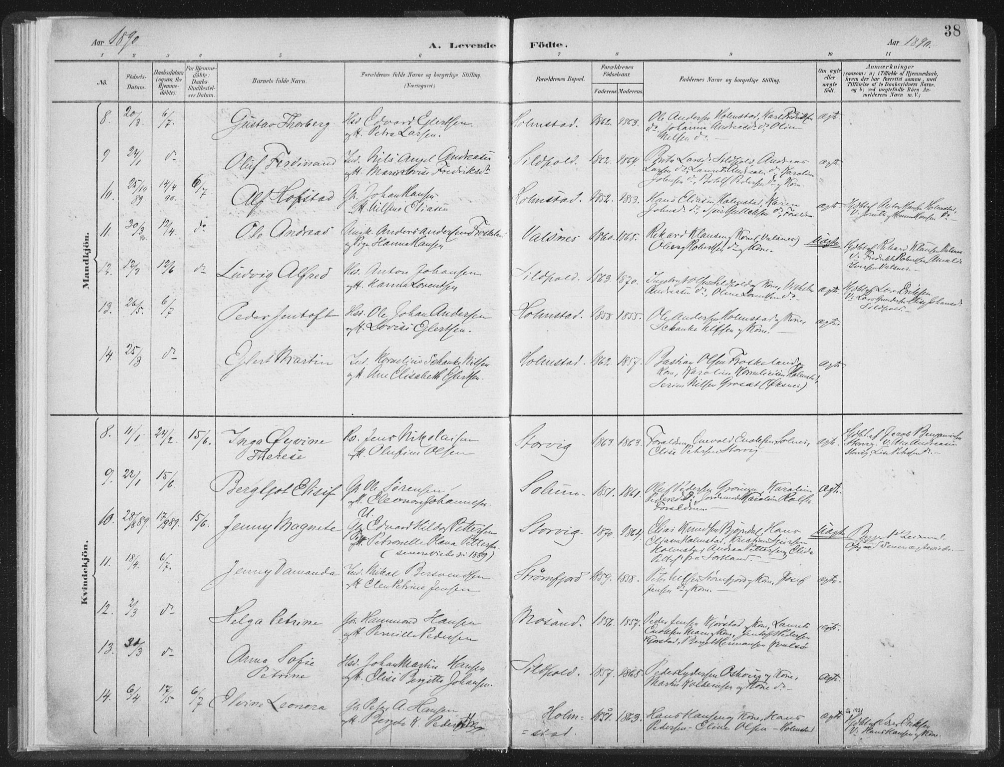 Ministerialprotokoller, klokkerbøker og fødselsregistre - Nordland, SAT/A-1459/890/L1286: Parish register (official) no. 890A01, 1882-1902, p. 38