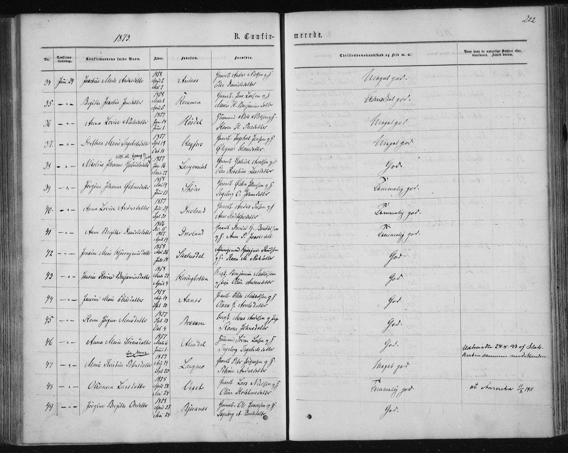 Ministerialprotokoller, klokkerbøker og fødselsregistre - Nordland, AV/SAT-A-1459/820/L0294: Parish register (official) no. 820A15, 1866-1879, p. 222