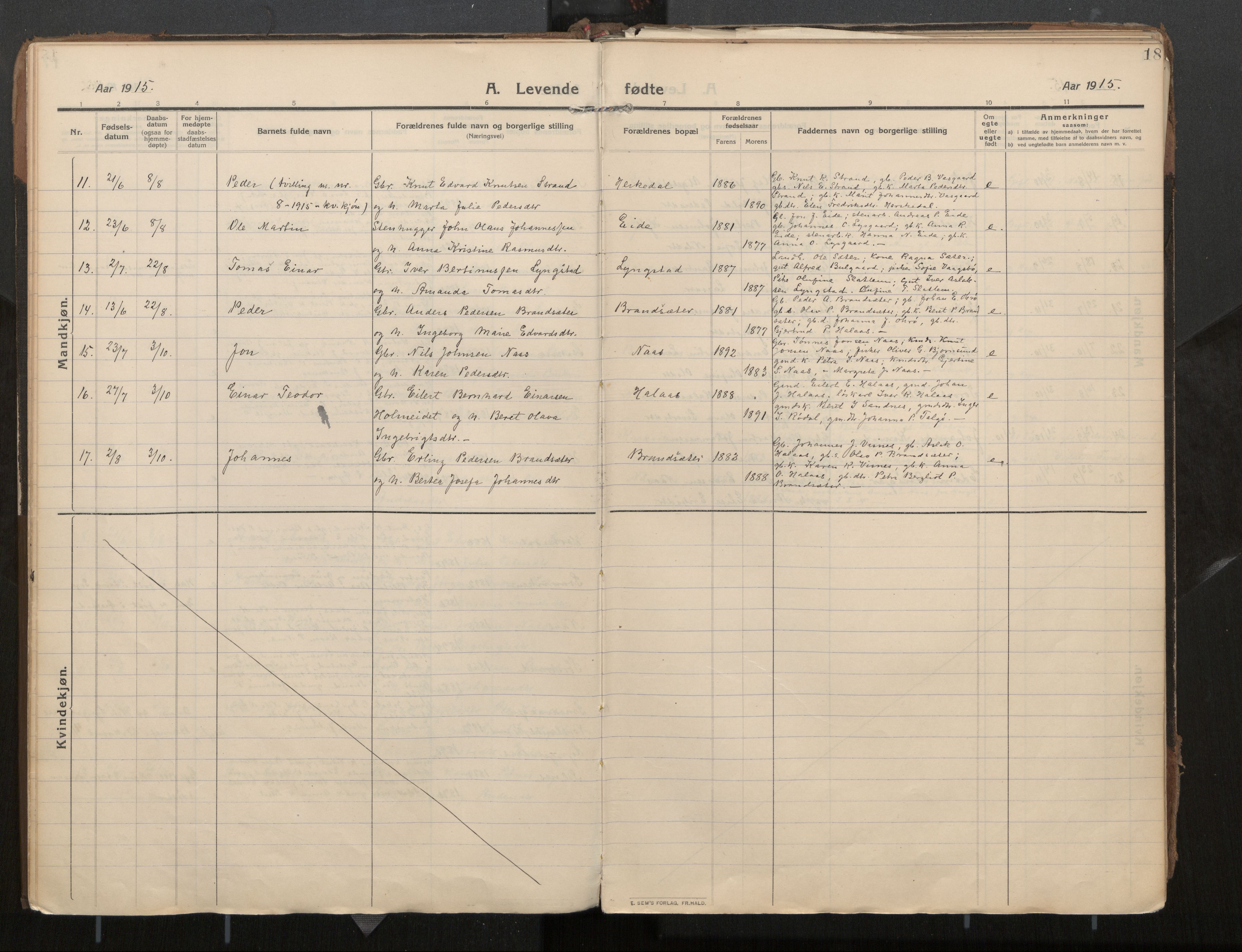 Ministerialprotokoller, klokkerbøker og fødselsregistre - Møre og Romsdal, AV/SAT-A-1454/571/L0836b: Parish register (official) no. 571A03, 1911-1926, p. 18