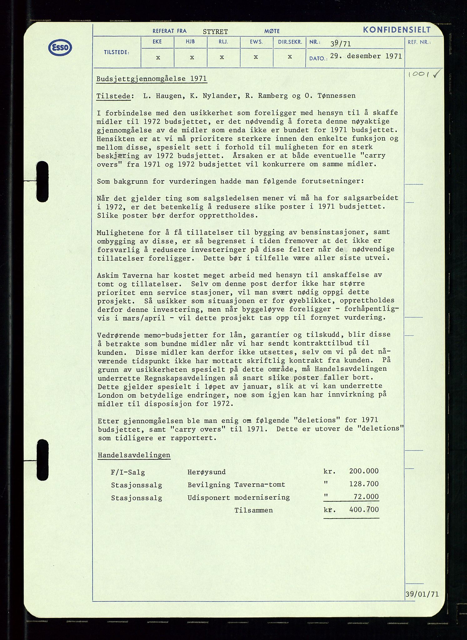 Pa 0982 - Esso Norge A/S, AV/SAST-A-100448/A/Aa/L0003/0002: Den administrerende direksjon Board minutes (styrereferater) og Bedriftforsamlingsprotokoll / Den administrerende direksjon Board minutes (styrereferater), 1970-1974, p. 125