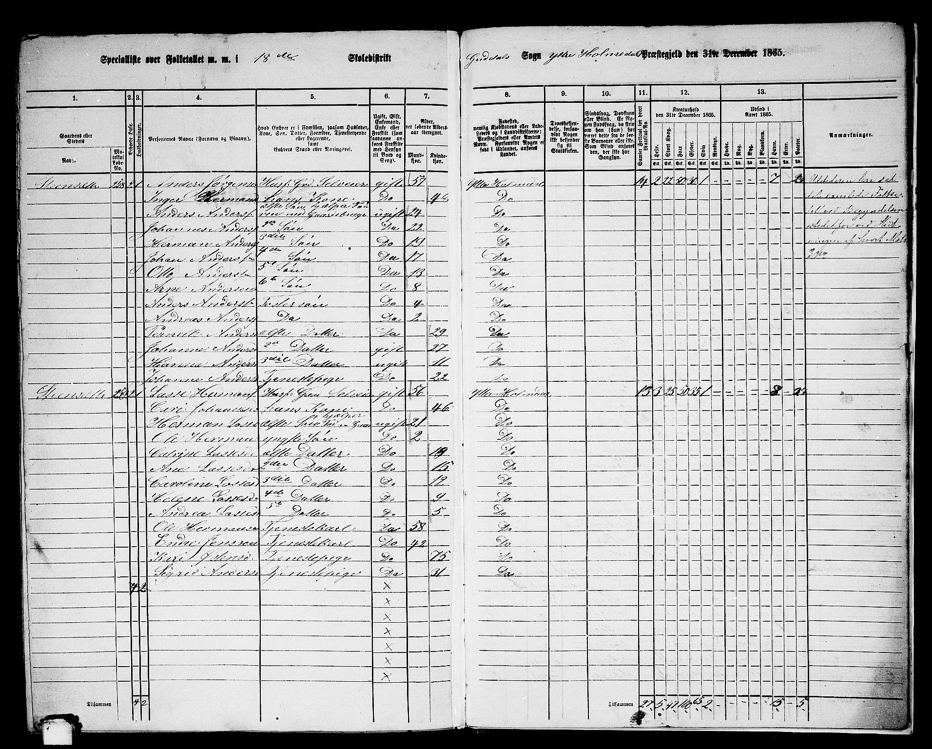 RA, 1865 census for Ytre Holmedal, 1865, p. 163