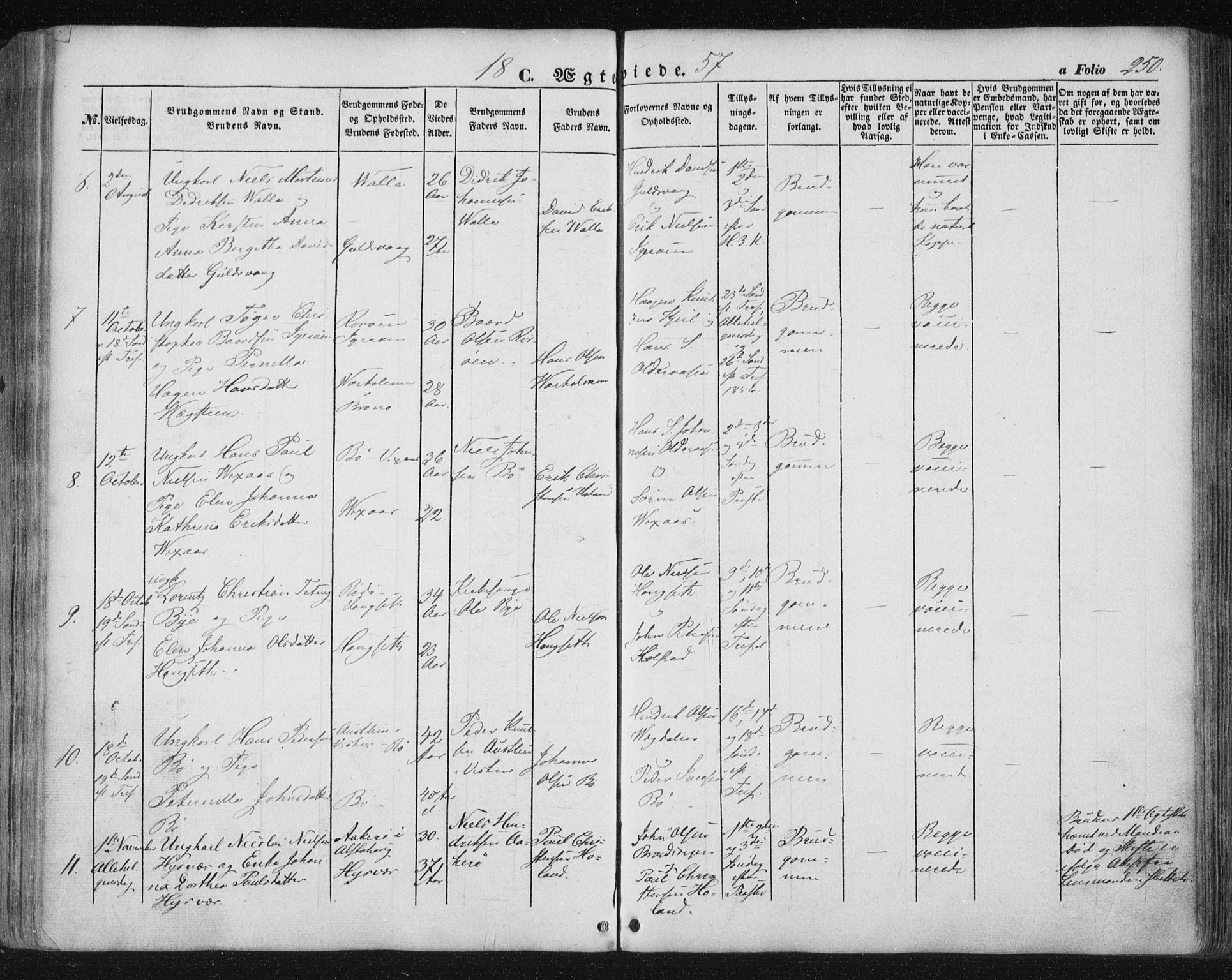 Ministerialprotokoller, klokkerbøker og fødselsregistre - Nordland, SAT/A-1459/816/L0240: Parish register (official) no. 816A06, 1846-1870, p. 250