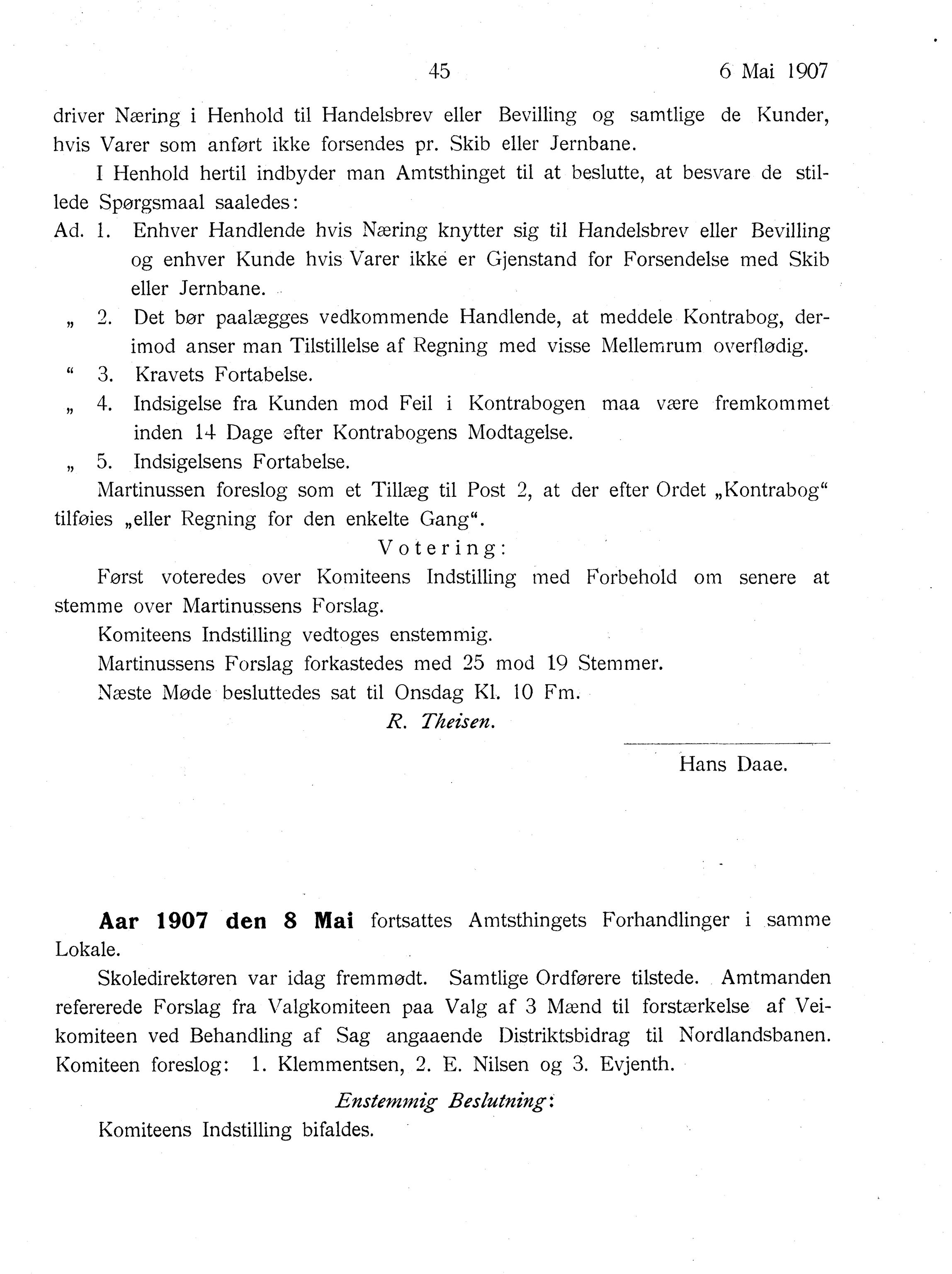 Nordland Fylkeskommune. Fylkestinget, AIN/NFK-17/176/A/Ac/L0030: Fylkestingsforhandlinger 1907, 1907, p. 45