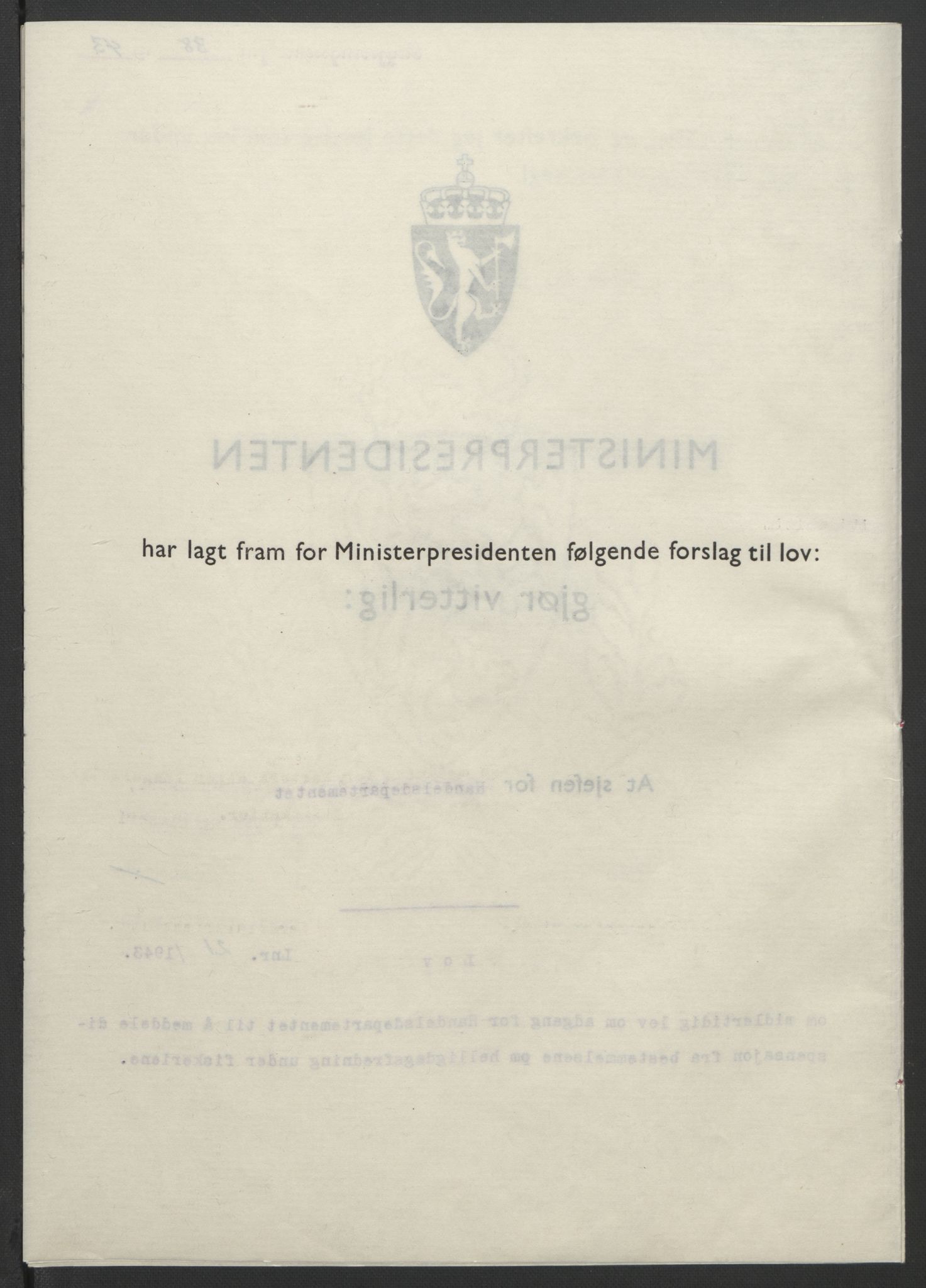 NS-administrasjonen 1940-1945 (Statsrådsekretariatet, de kommisariske statsråder mm), RA/S-4279/D/Db/L0099: Lover, 1943, p. 86