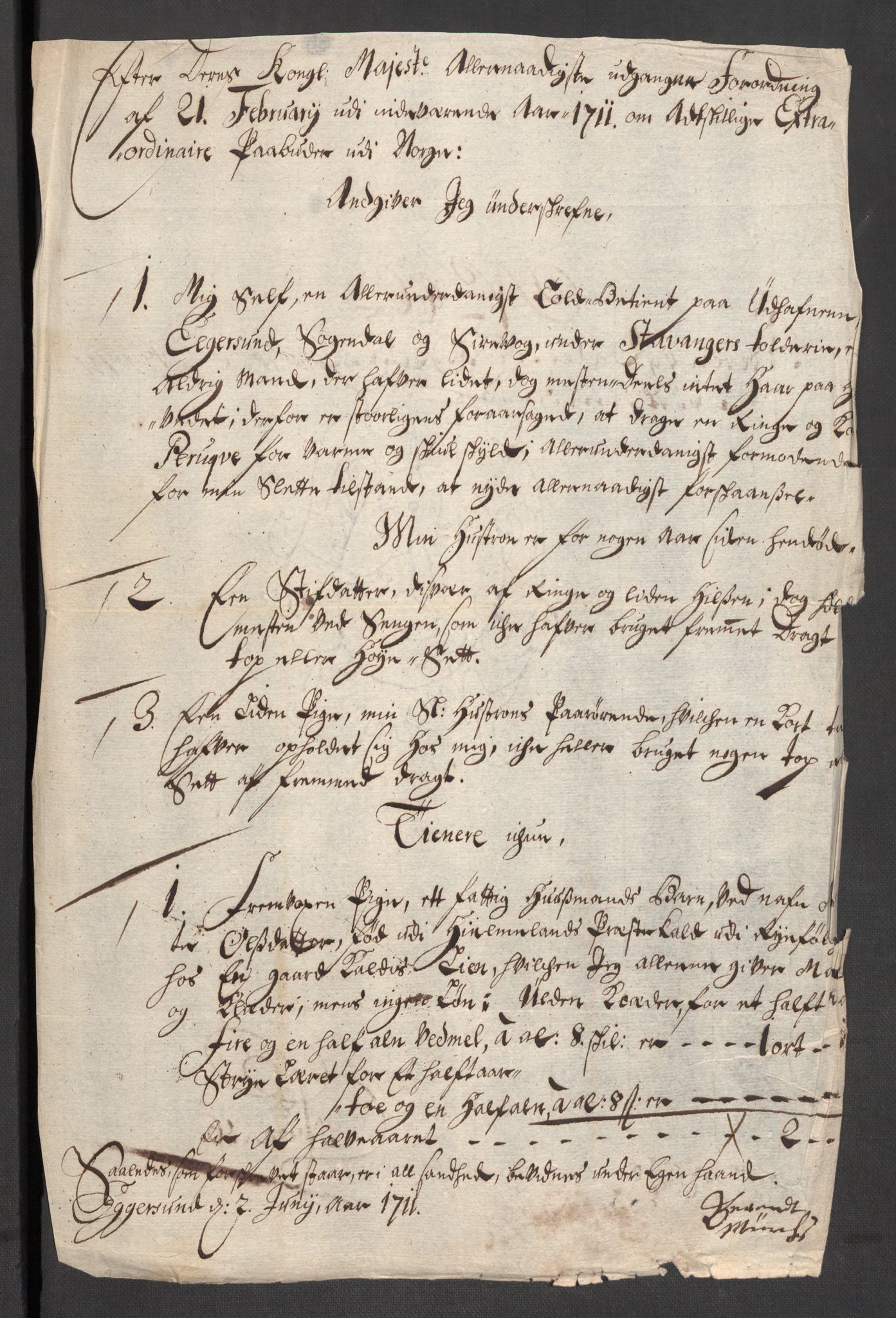 Rentekammeret inntil 1814, Reviderte regnskaper, Fogderegnskap, AV/RA-EA-4092/R46/L2735: Fogderegnskap Jæren og Dalane, 1711, p. 413