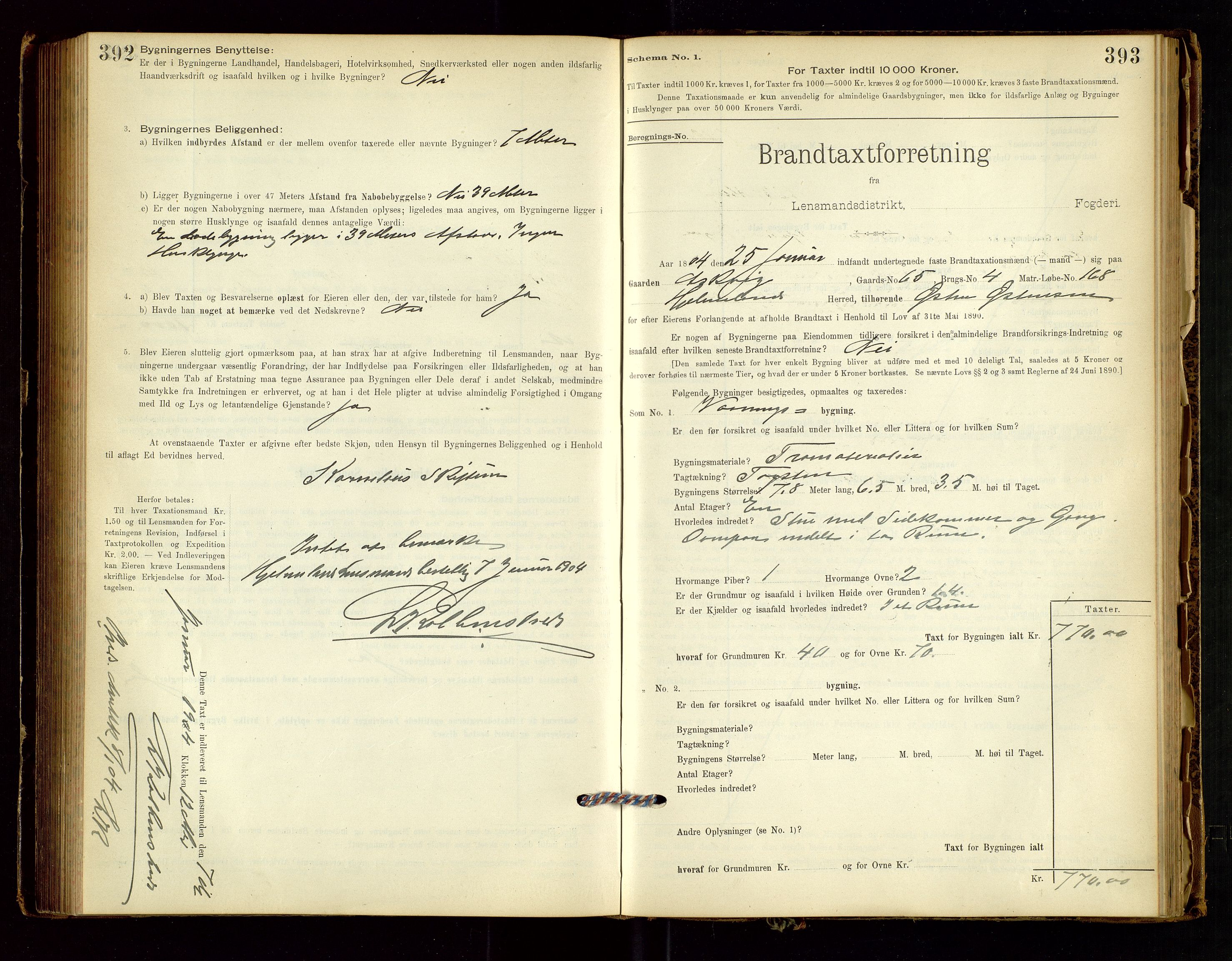 Hjelmeland lensmannskontor, AV/SAST-A-100439/Gob/L0001: "Brandtaxationsprotokol", 1895-1932, p. 392-393