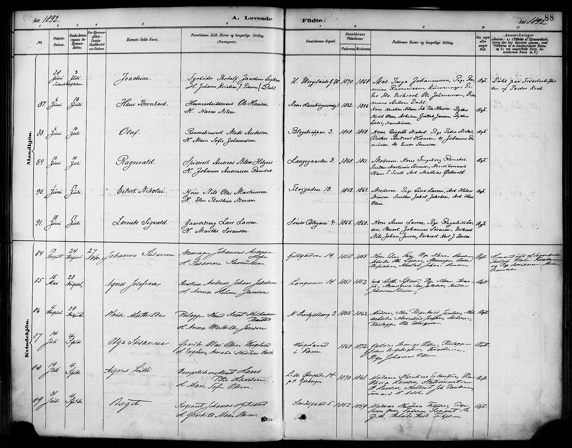 Korskirken sokneprestembete, SAB/A-76101/H/Haa/L0022: Parish register (official) no. B 8, 1889-1899, p. 88