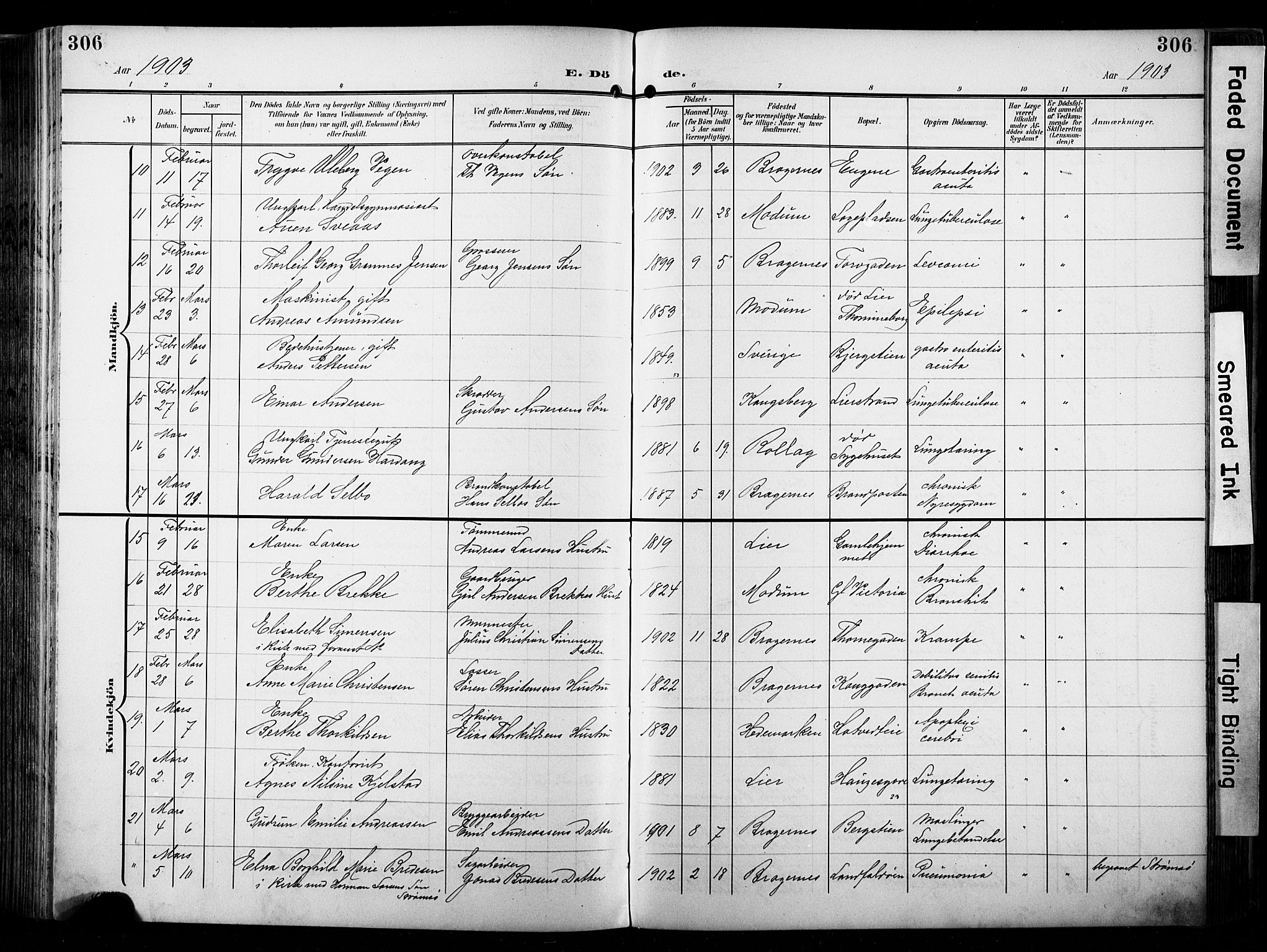 Bragernes kirkebøker, AV/SAKO-A-6/F/Fb/L0009: Parish register (official) no. II 9, 1902-1911, p. 306