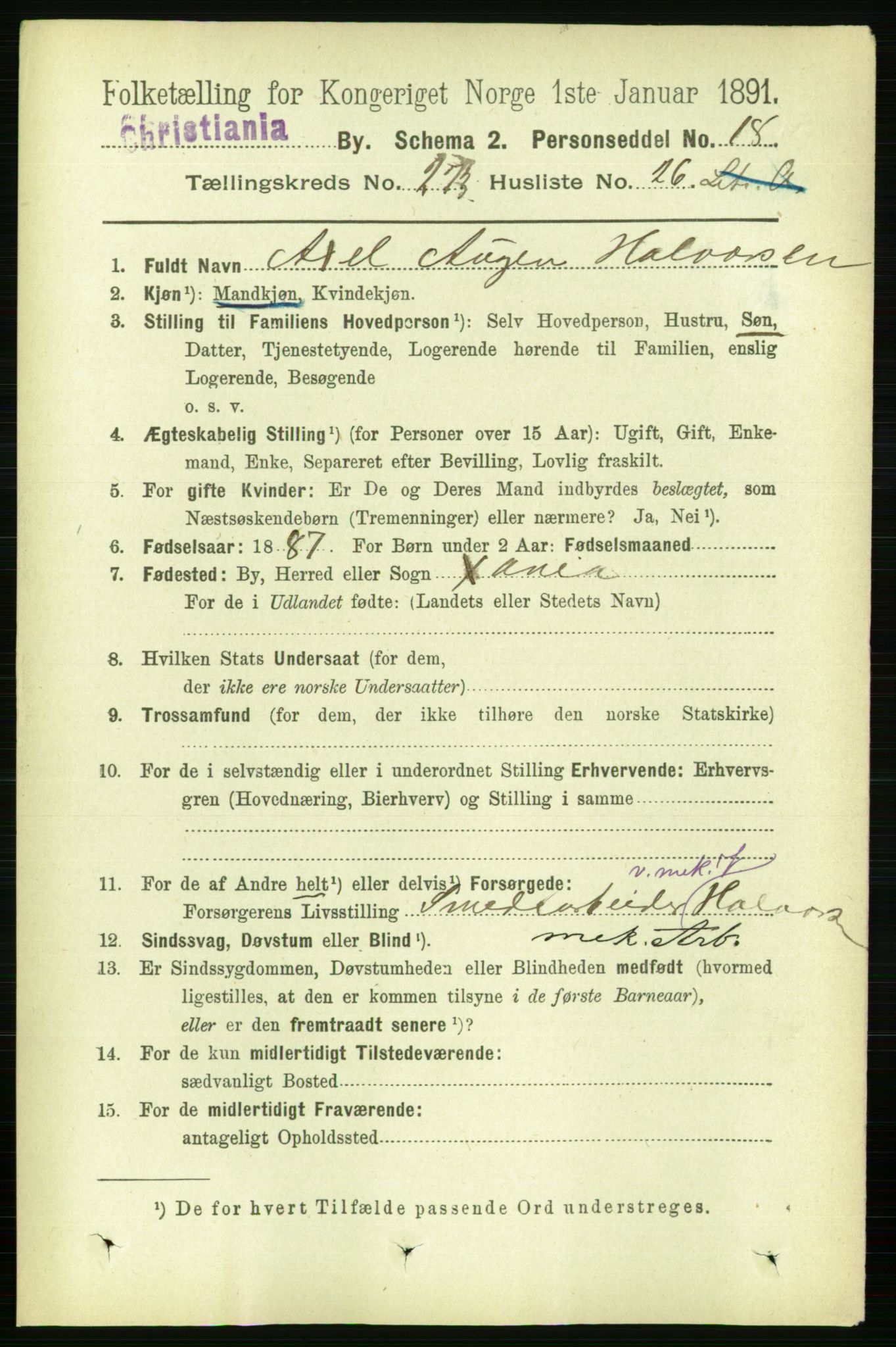 RA, 1891 census for 0301 Kristiania, 1891, p. 166284