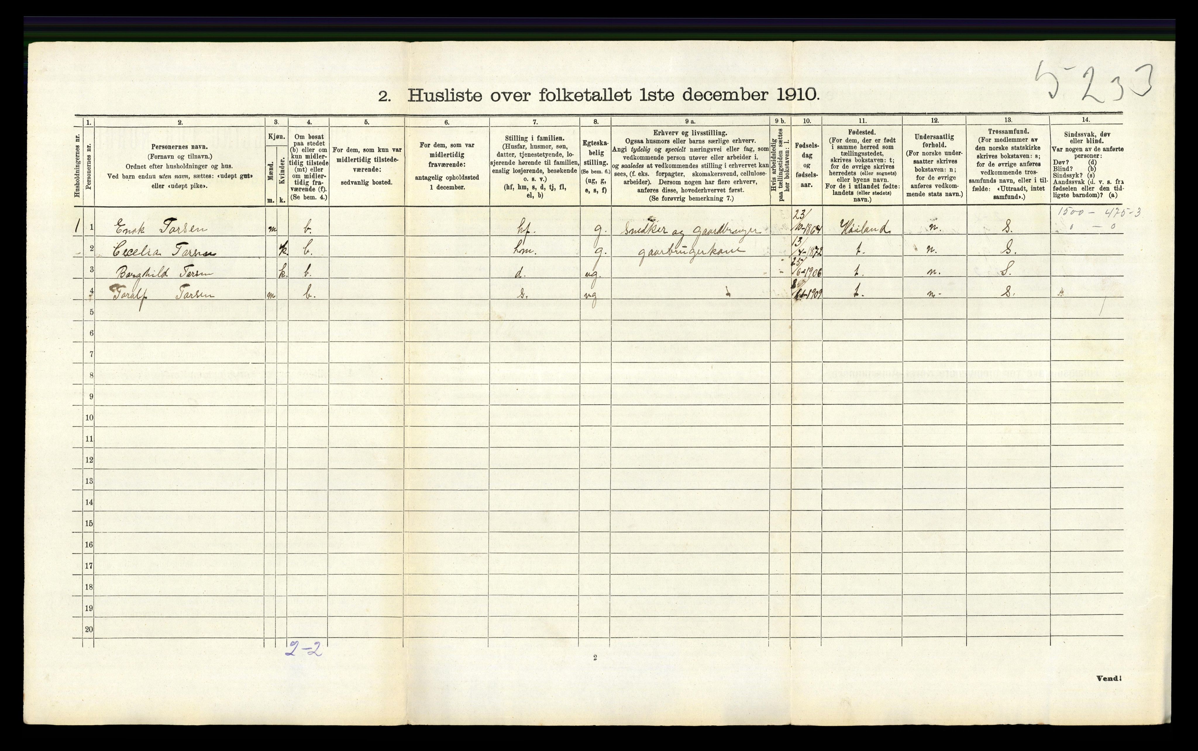 RA, 1910 census for Vikedal, 1910, p. 828