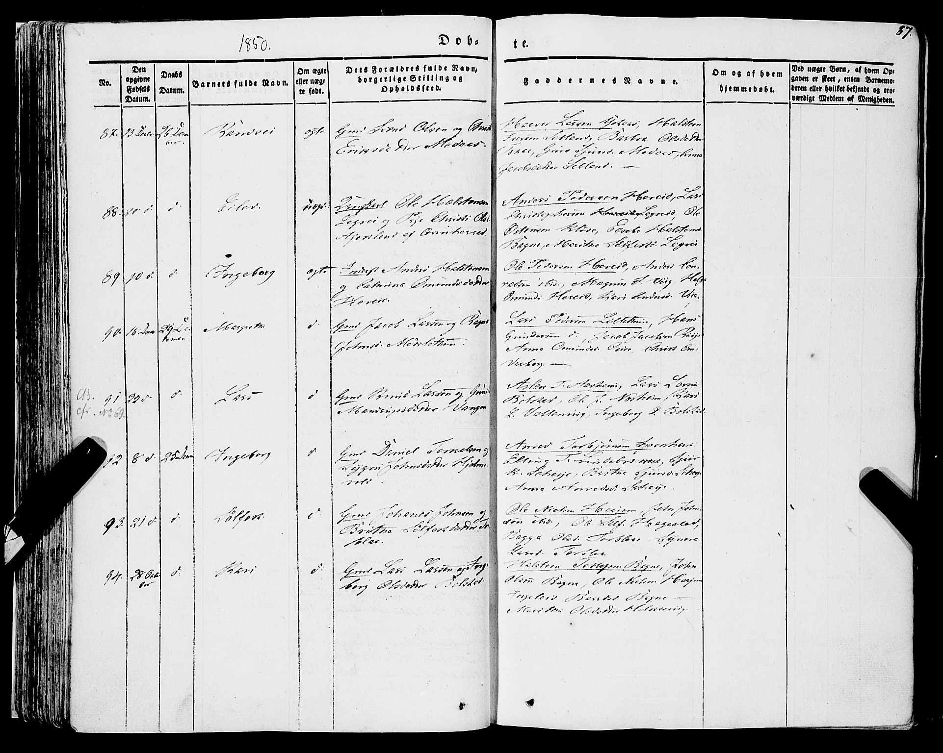 Ulvik sokneprestembete, AV/SAB-A-78801/H/Haa: Parish register (official) no. A 12, 1839-1853, p. 87