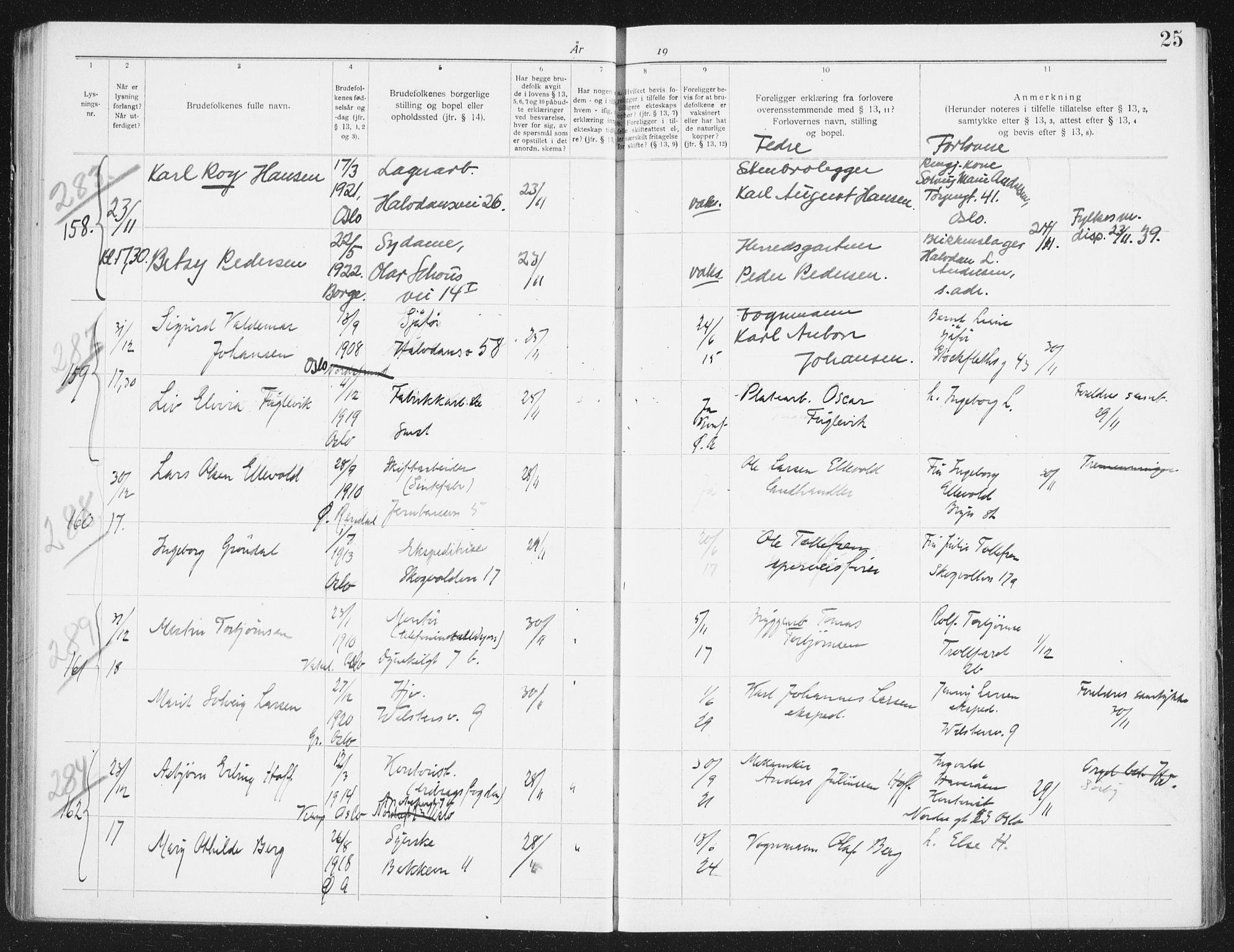 Østre Aker prestekontor Kirkebøker, AV/SAO-A-10840/H/Ha/L0009: Banns register no. I 9, 1939-1942, p. 25