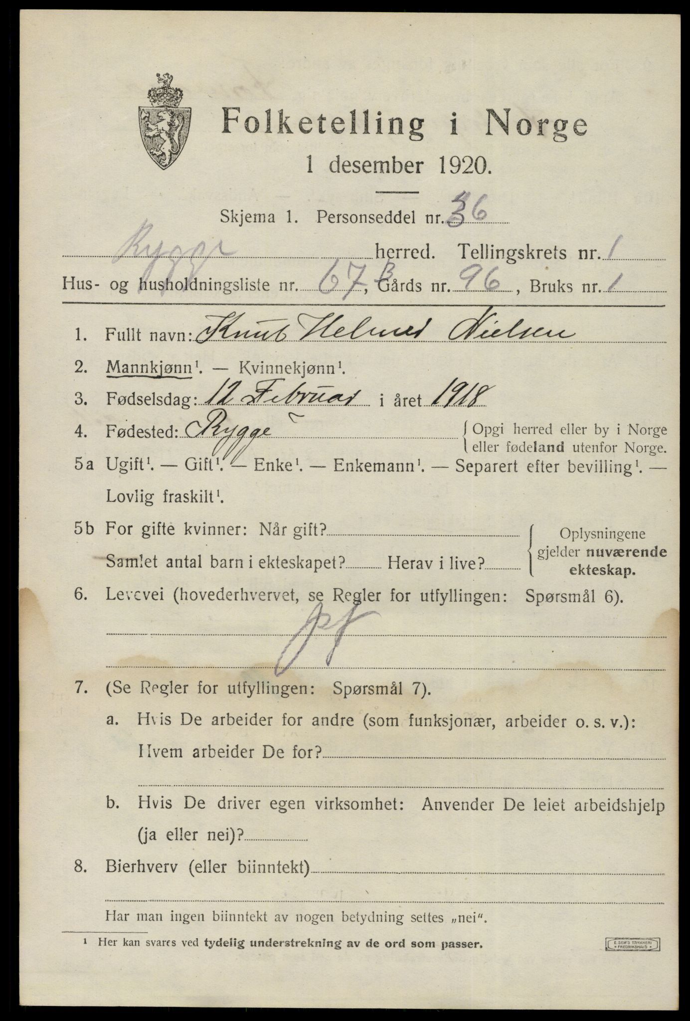 SAO, 1920 census for Rygge, 1920, p. 2941