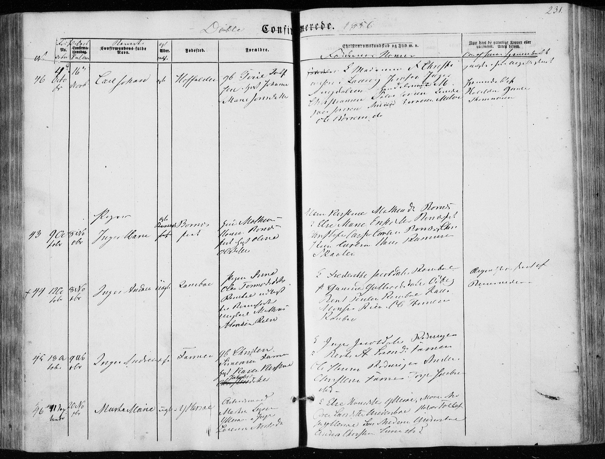 Hedrum kirkebøker, AV/SAKO-A-344/F/Fa/L0006: Parish register (official) no. I 6, 1849-1857, p. 231