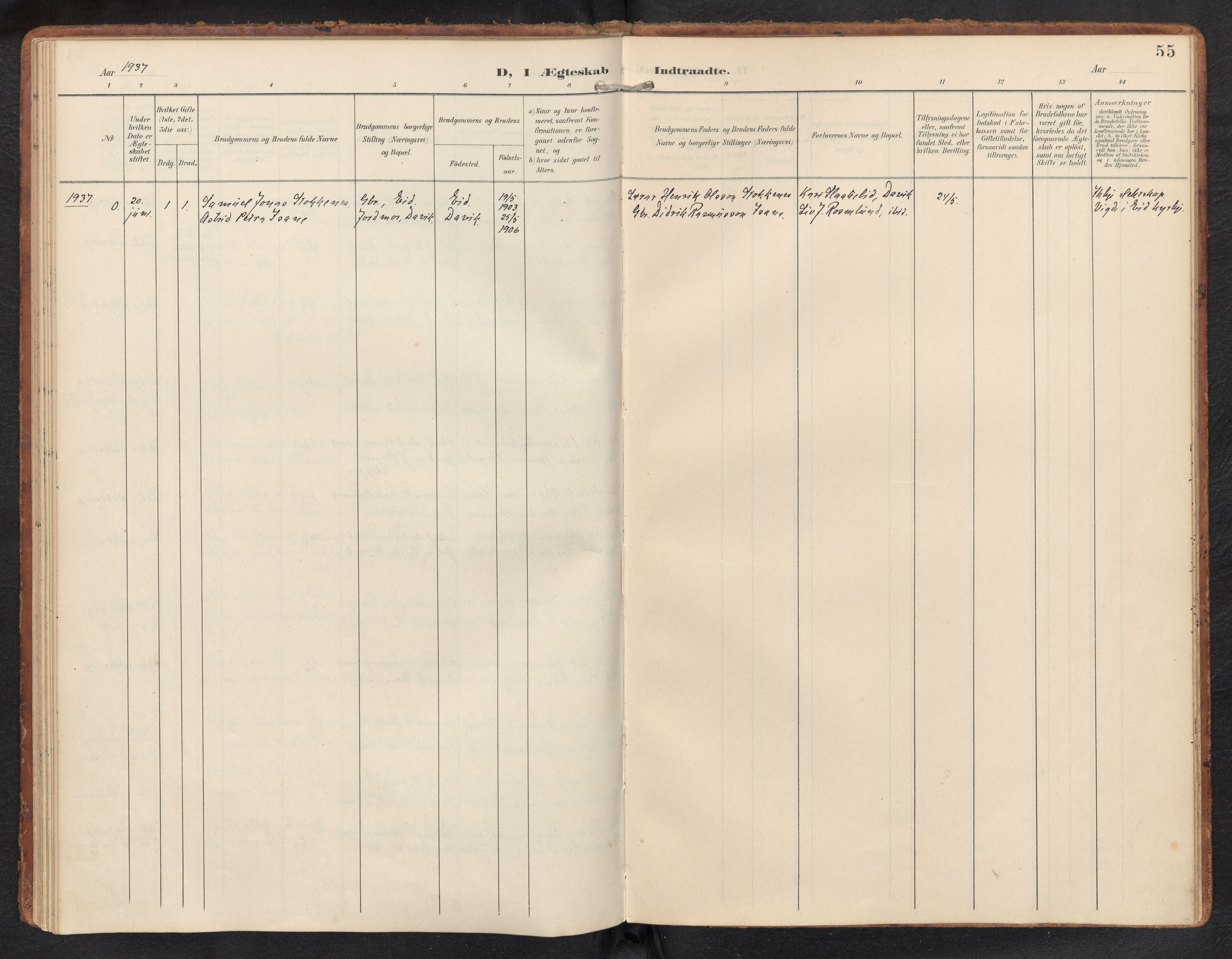 Davik sokneprestembete, AV/SAB-A-79701/H/Haa/Haae/L0002: Parish register (official) no. E 2, 1901-1937, p. 54b-55a