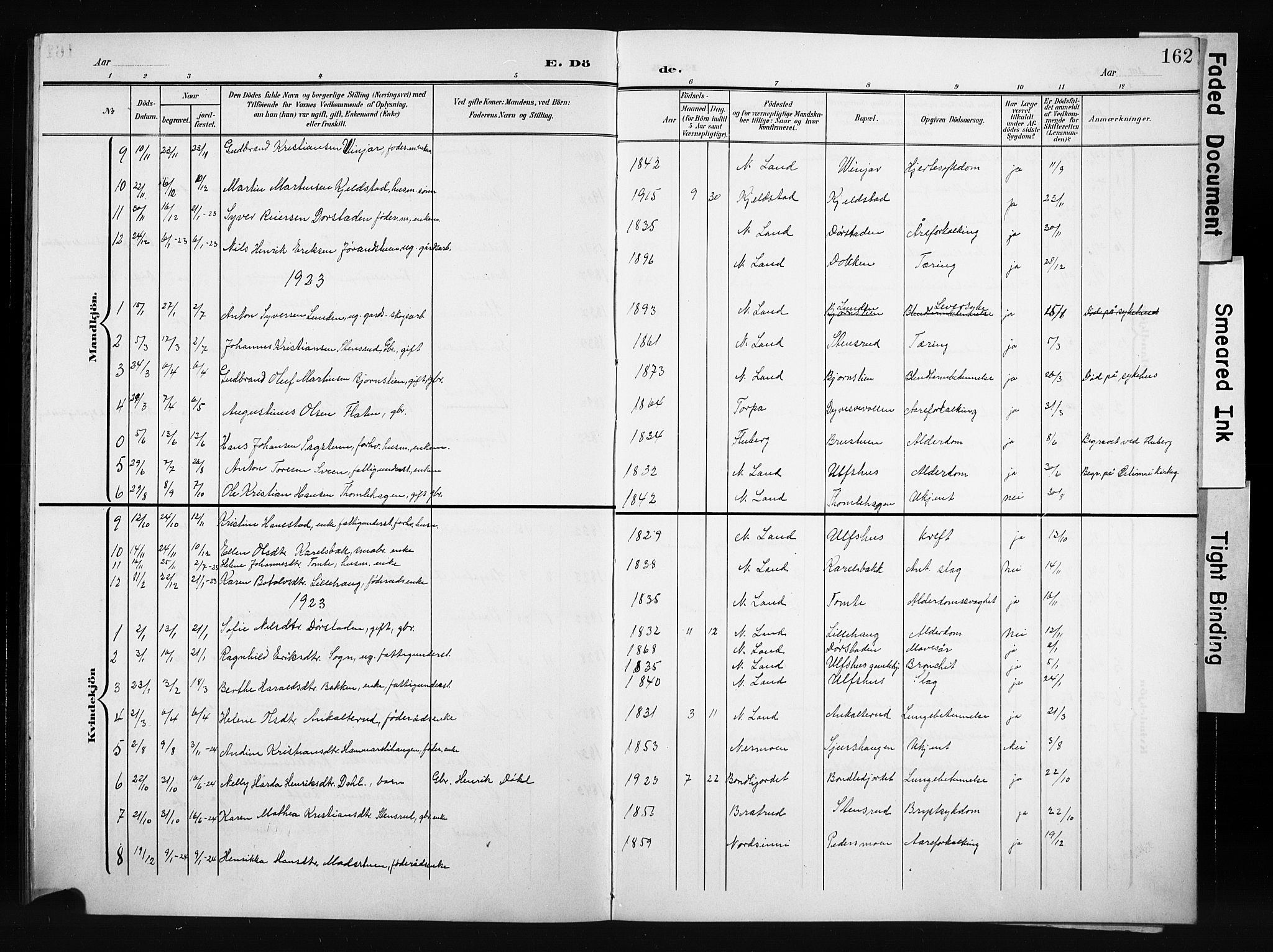 Nordre Land prestekontor, SAH/PREST-124/H/Ha/Hab/L0006: Parish register (copy) no. 6, 1905-1929, p. 162
