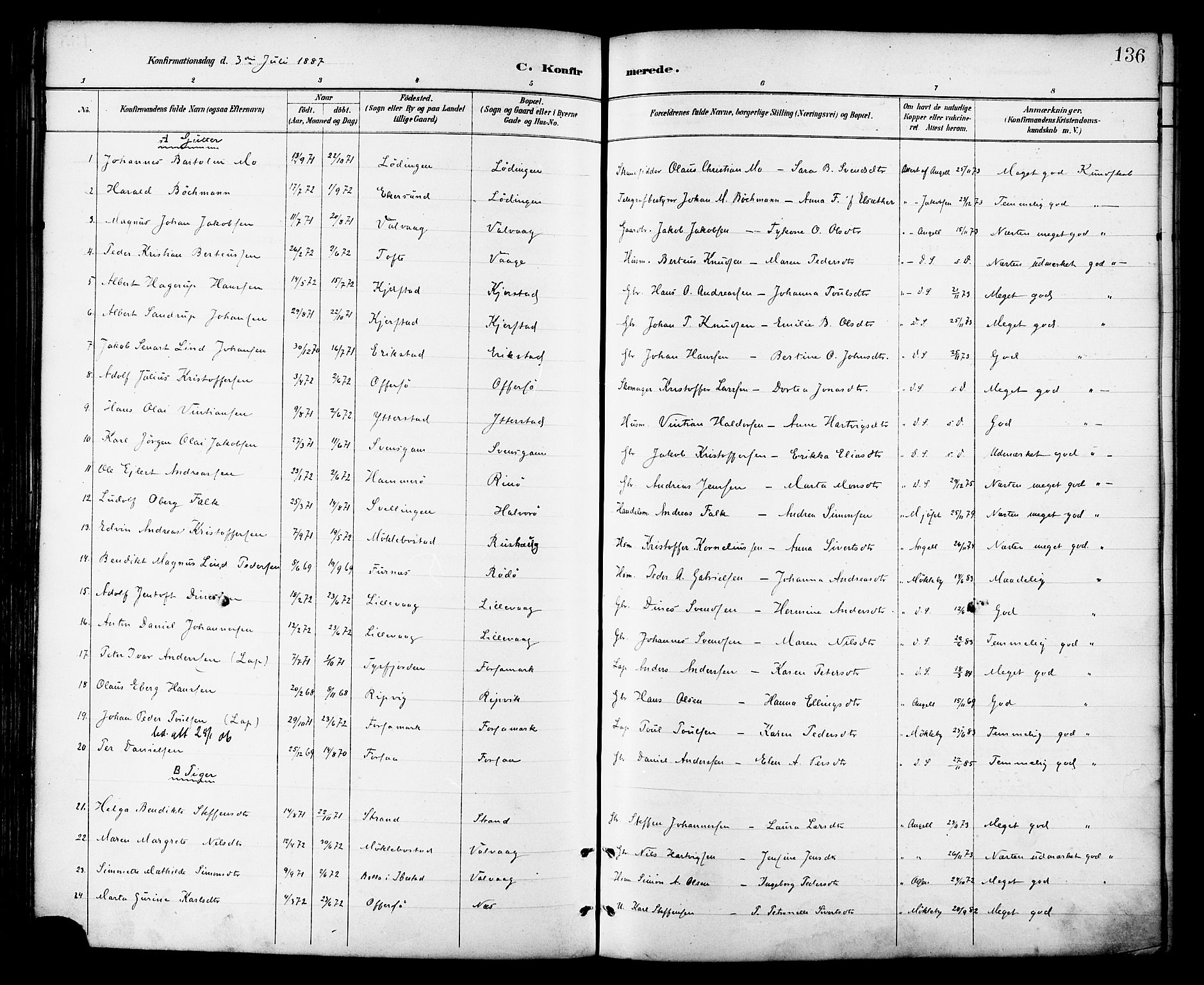 Ministerialprotokoller, klokkerbøker og fødselsregistre - Nordland, SAT/A-1459/872/L1035: Parish register (official) no. 872A10, 1884-1896, p. 136