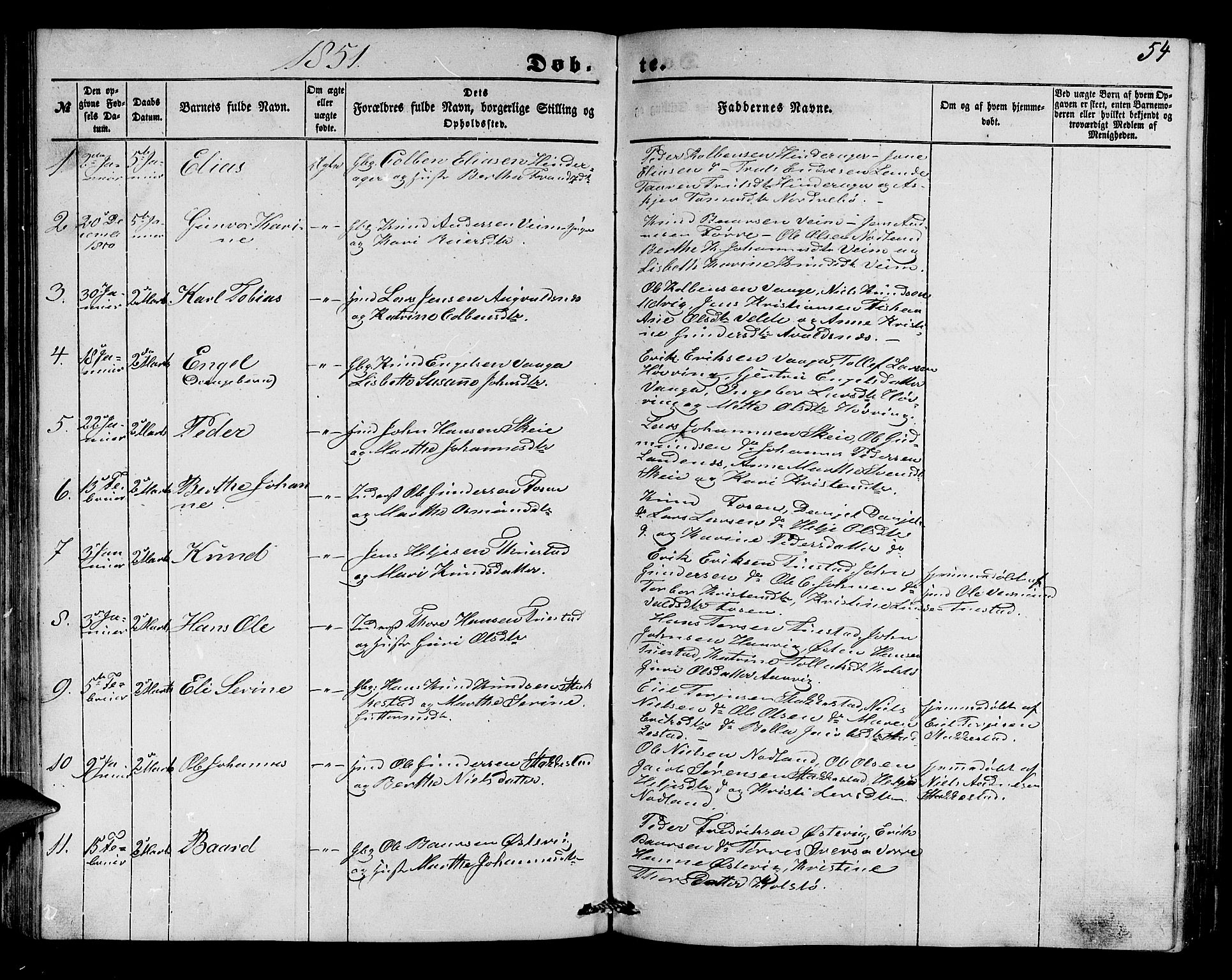 Avaldsnes sokneprestkontor, SAST/A -101851/H/Ha/Hab/L0002: Parish register (copy) no. B 2, 1848-1856, p. 54