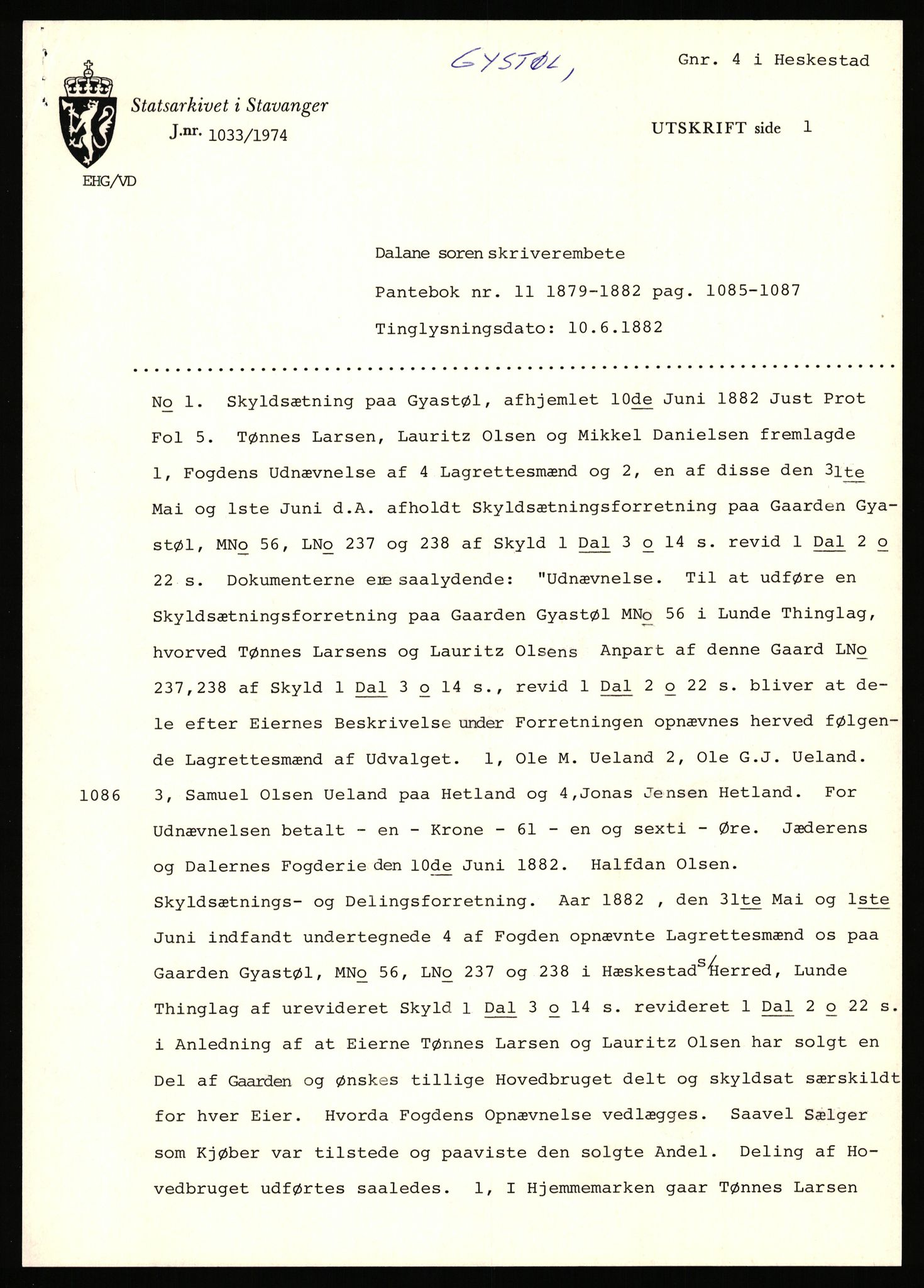 Statsarkivet i Stavanger, AV/SAST-A-101971/03/Y/Yj/L0028: Avskrifter sortert etter gårdsnavn: Gudla - Haga i Håland, 1750-1930, p. 322