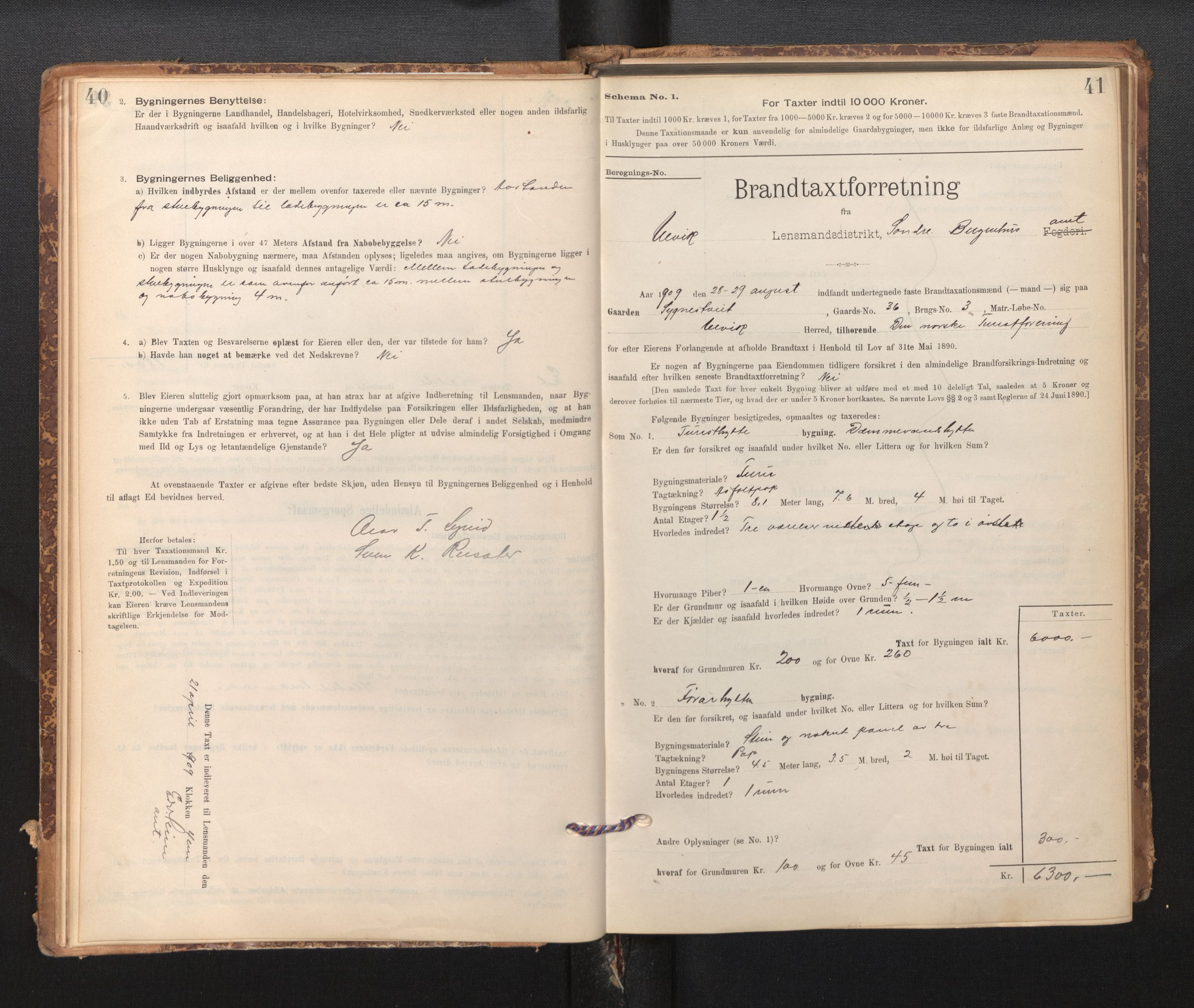 Lensmannen i Ulvik, SAB/A-35601/0012/L0003: Branntakstprotokoll, skjematakst, 1895-1946, p. 40-41
