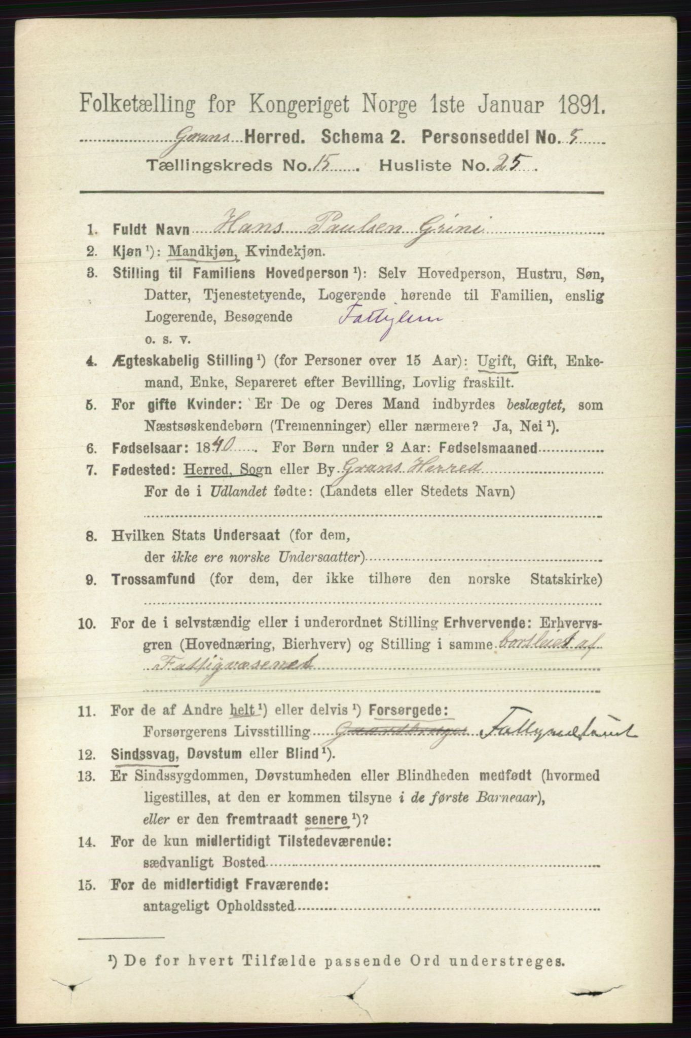 RA, 1891 census for 0534 Gran, 1891, p. 7741