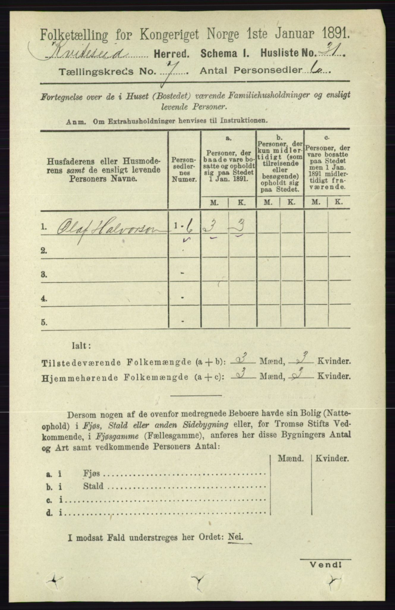 RA, 1891 census for 0829 Kviteseid, 1891, p. 1361