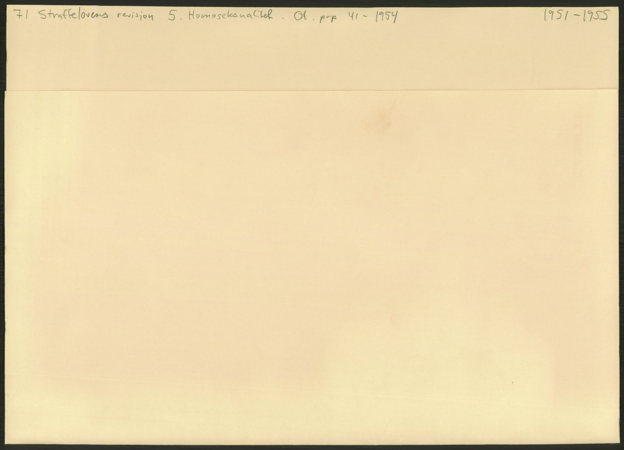 Justisdepartementet, Lovavdelingen, AV/RA-S-3212/D/De/L0028/0002: Straffeloven / Straffelovens revisjon: 5 - Ot. prp. nr.  41 - 1945: Homoseksualiet. 2 mapper, 1951-1955, p. 1