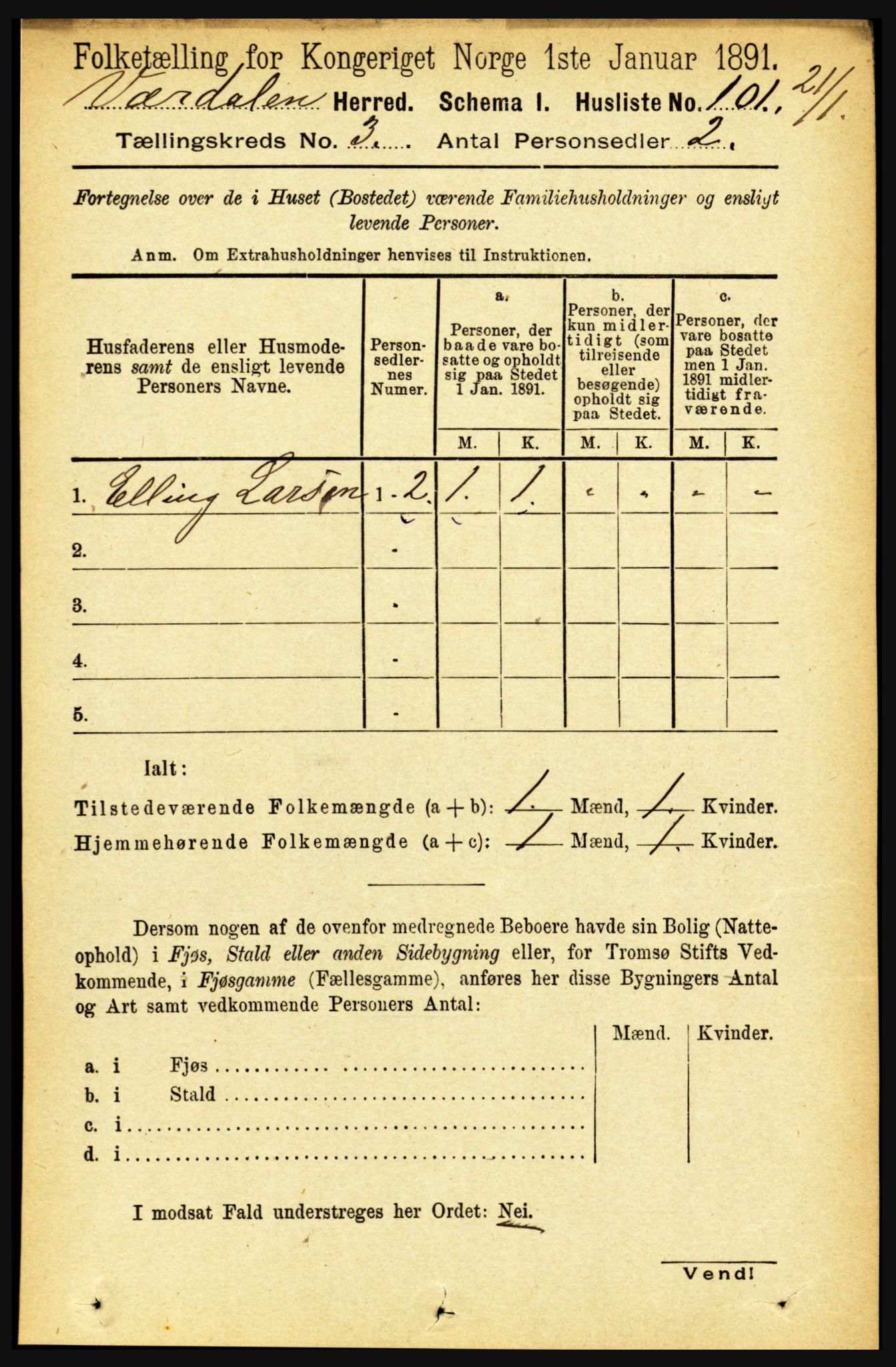 RA, 1891 census for 1721 Verdal, 1891, p. 1760
