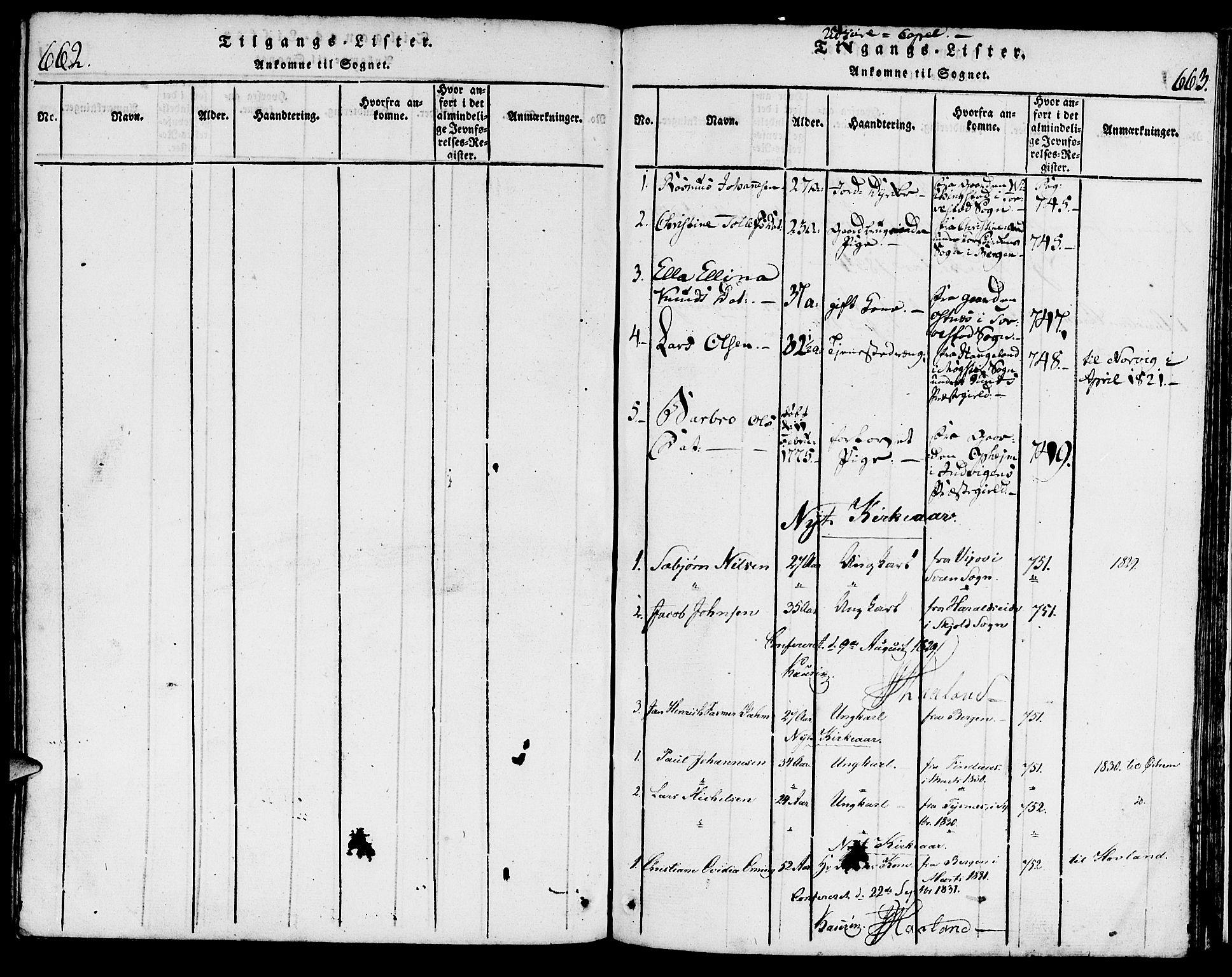 Torvastad sokneprestkontor, SAST/A -101857/H/Ha/Haa/L0003: Parish register (official) no. A 3 /2, 1817-1837, p. 662-663